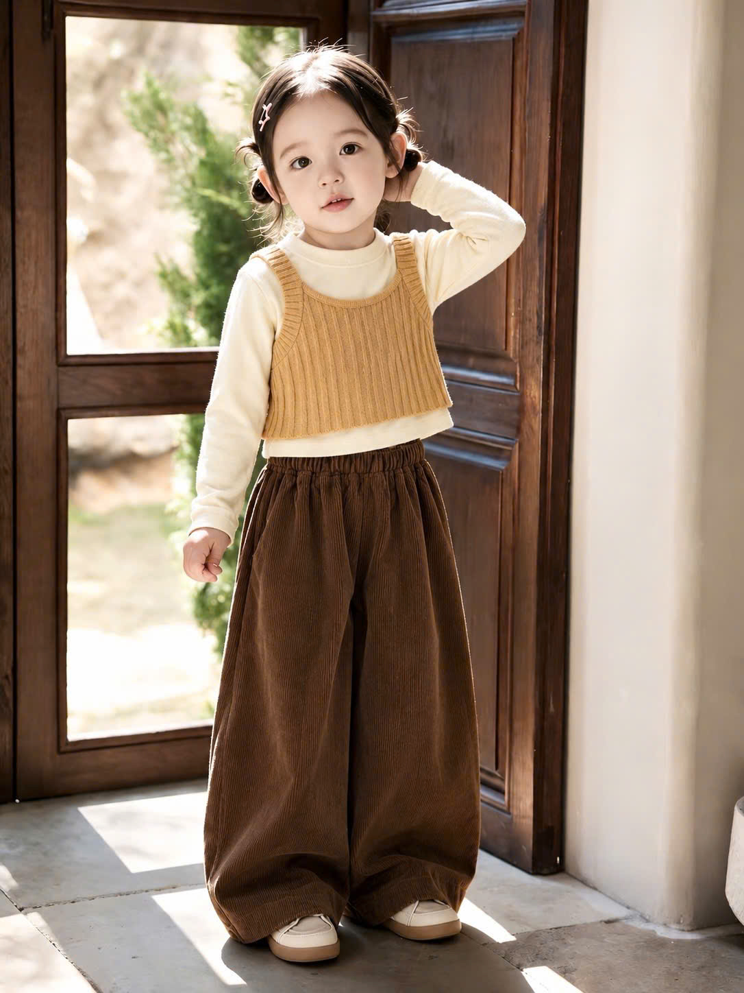 GOM C65 - SET ÁO BE PHỐI VÀNG QUẦN SUÔNG NÂU