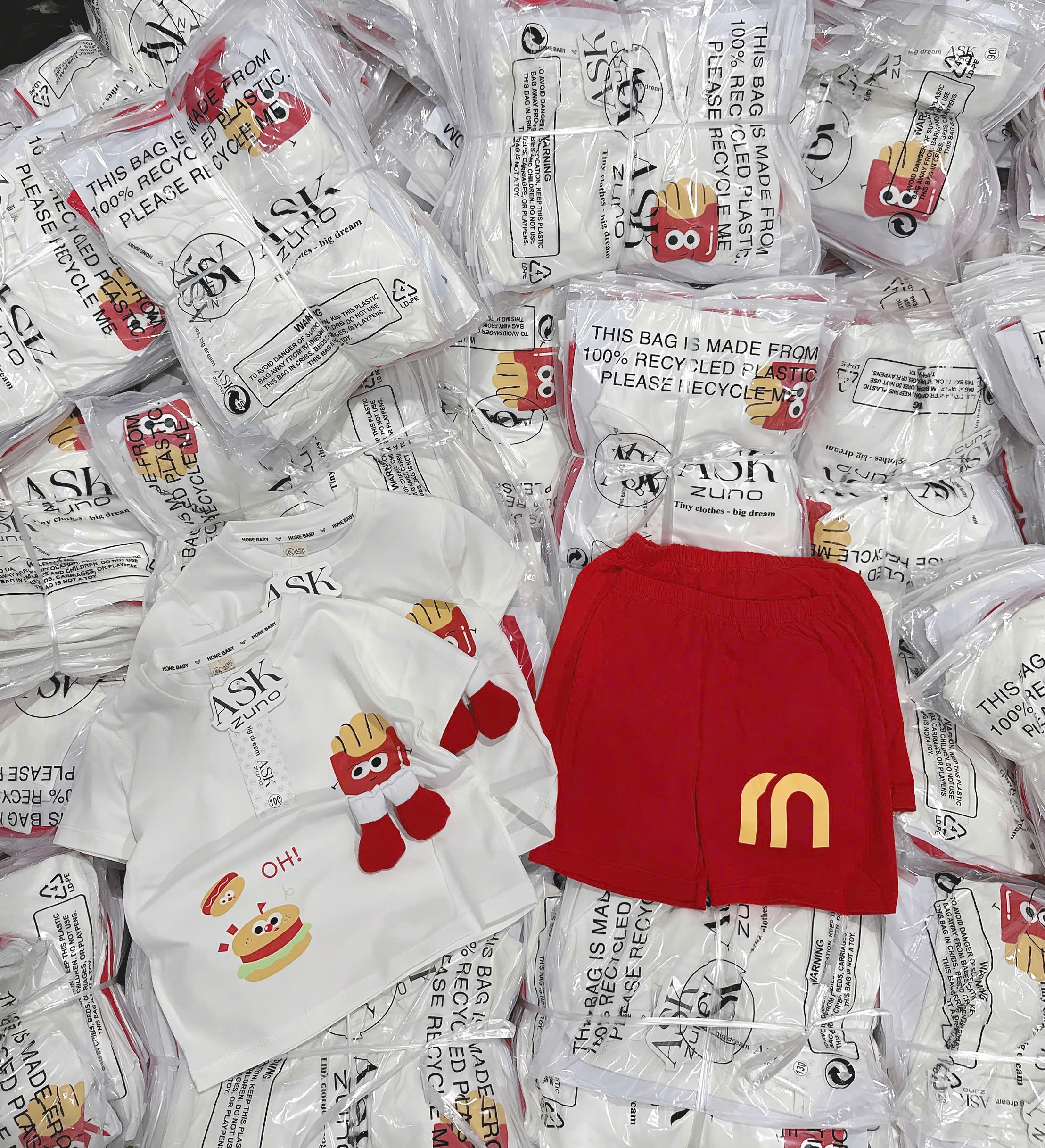 XẢ A318 - SET ÁO CỘC QUẦN CỘC BURGER – FRIES CHO BÉ