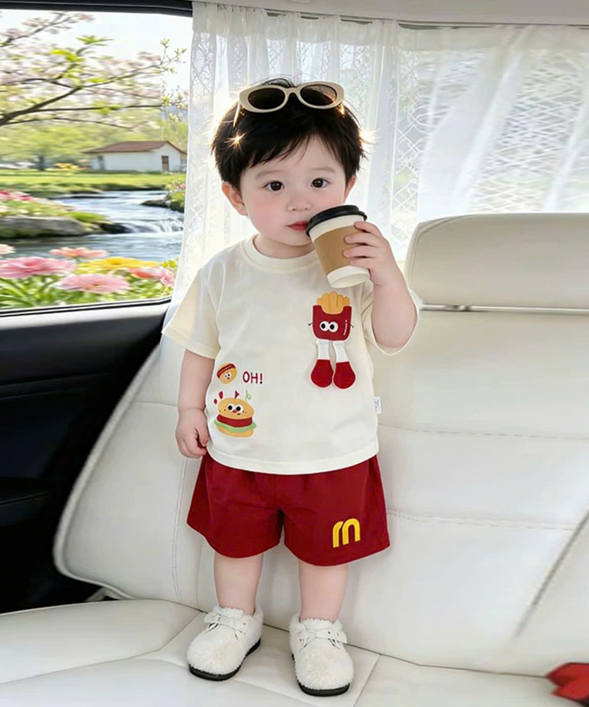 XẢ A318 - SET ÁO CỘC QUẦN CỘC BURGER – FRIES CHO BÉ