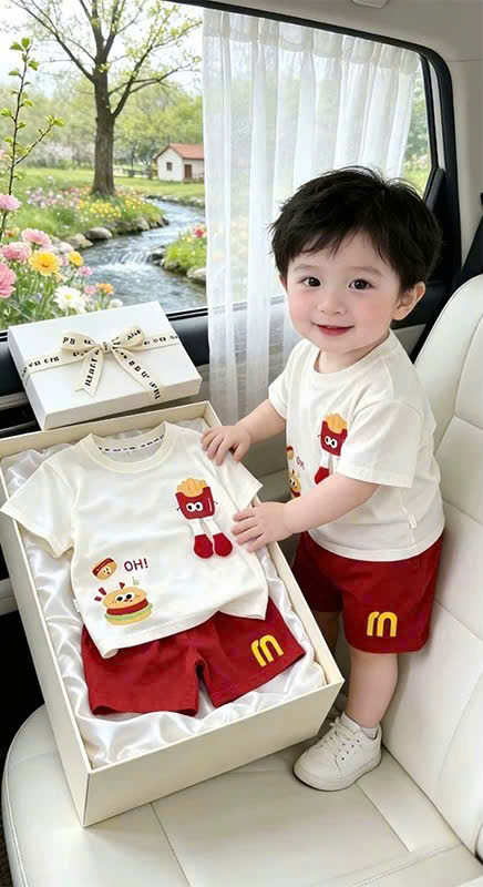 XẢ A318 - SET ÁO CỘC QUẦN CỘC BURGER – FRIES CHO BÉ