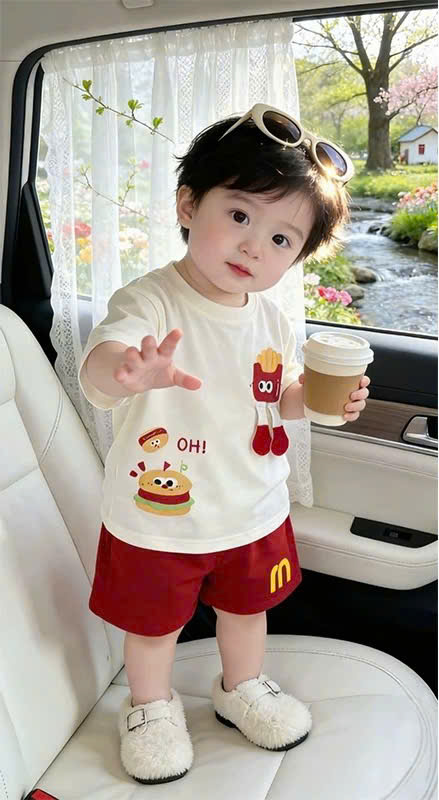 XẢ A318 - SET ÁO CỘC QUẦN CỘC BURGER – FRIES CHO BÉ