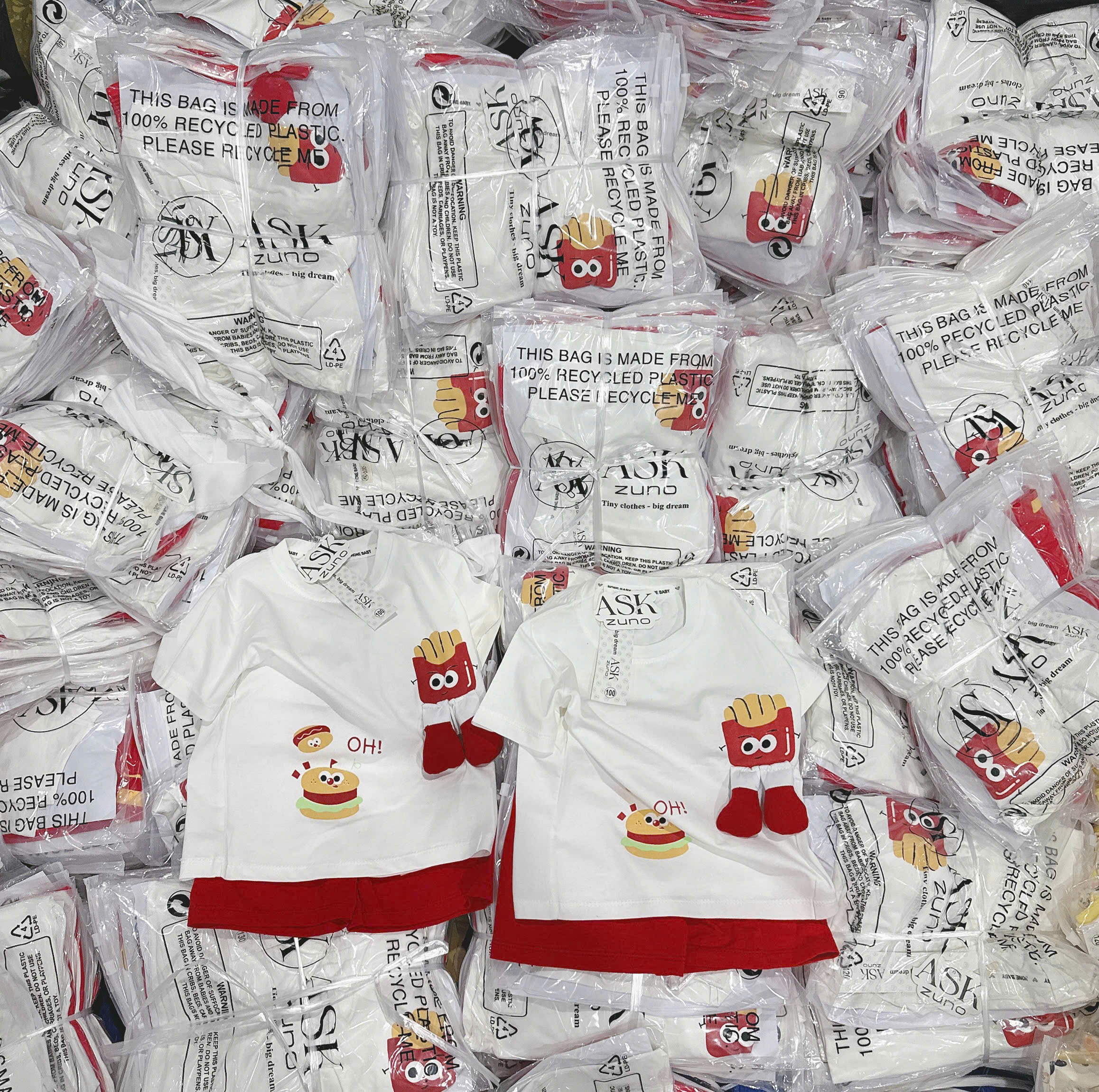 XẢ A318 - SET ÁO CỘC QUẦN CỘC BURGER – FRIES CHO BÉ