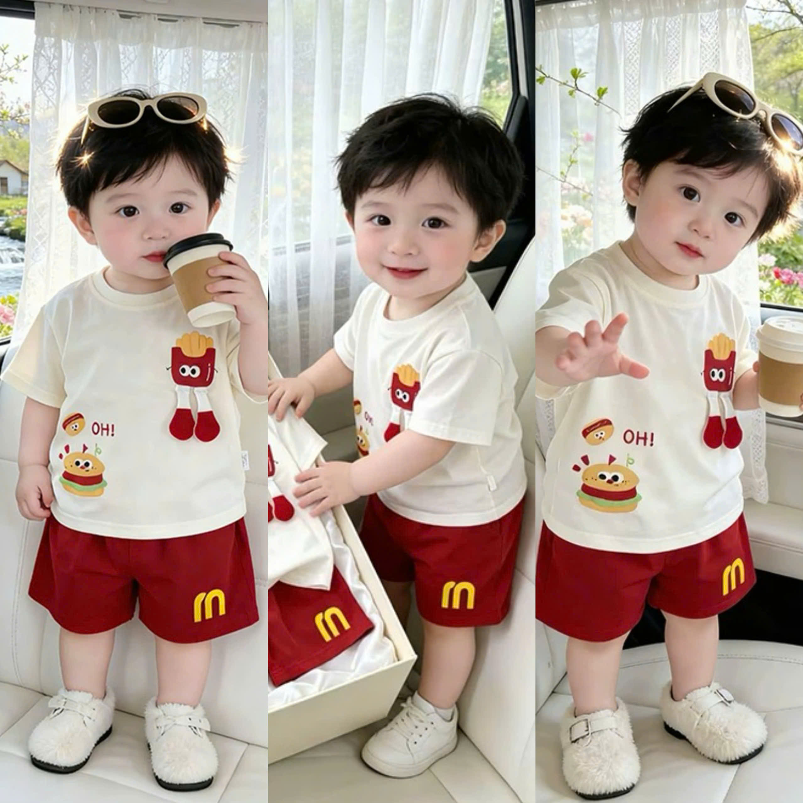 XẢ A318 - SET ÁO CỘC QUẦN CỘC BURGER – FRIES CHO BÉ