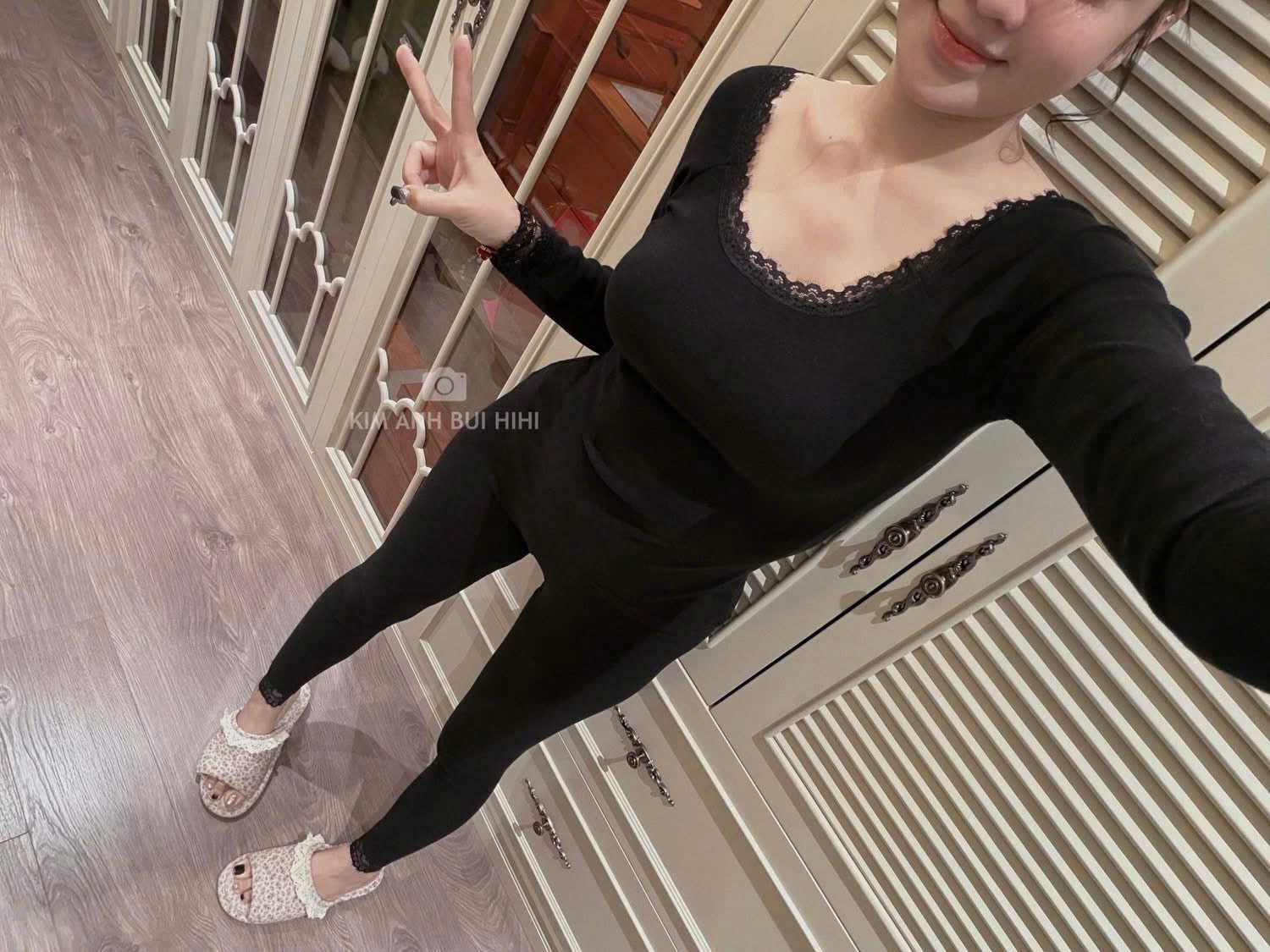 A135 - SET NỮ GIỮ NHIỆT ĐEN MIX REN