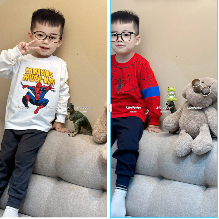 XẢ A158 - SET 2 BỘ NHỆN AMAZING TRẮNG ĐỎ TAY PHỐI XANH
