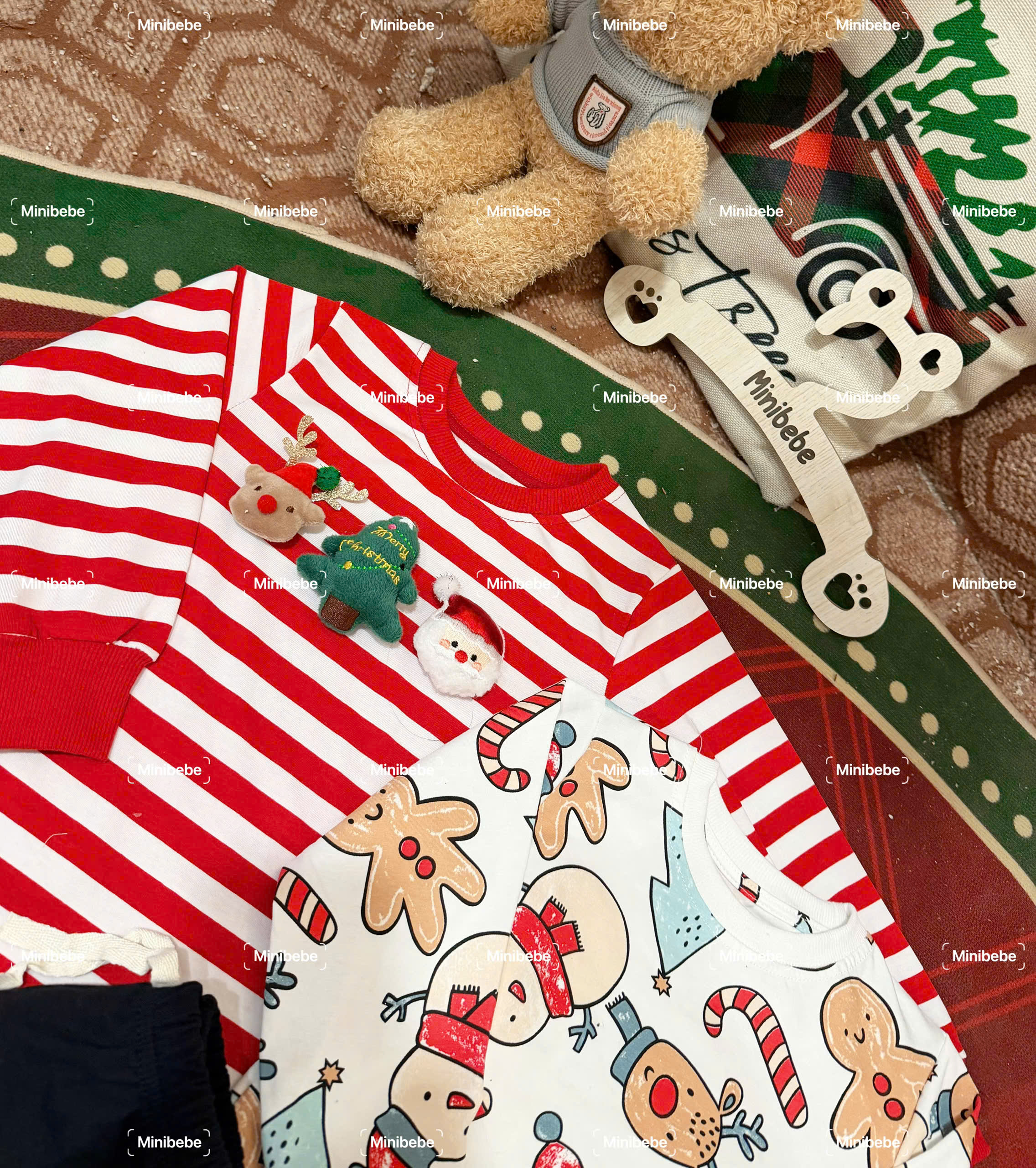 XẢ A171 - SET 2 BỘ NOEL KEM KẺ ĐỎ QUẦN ĐEN