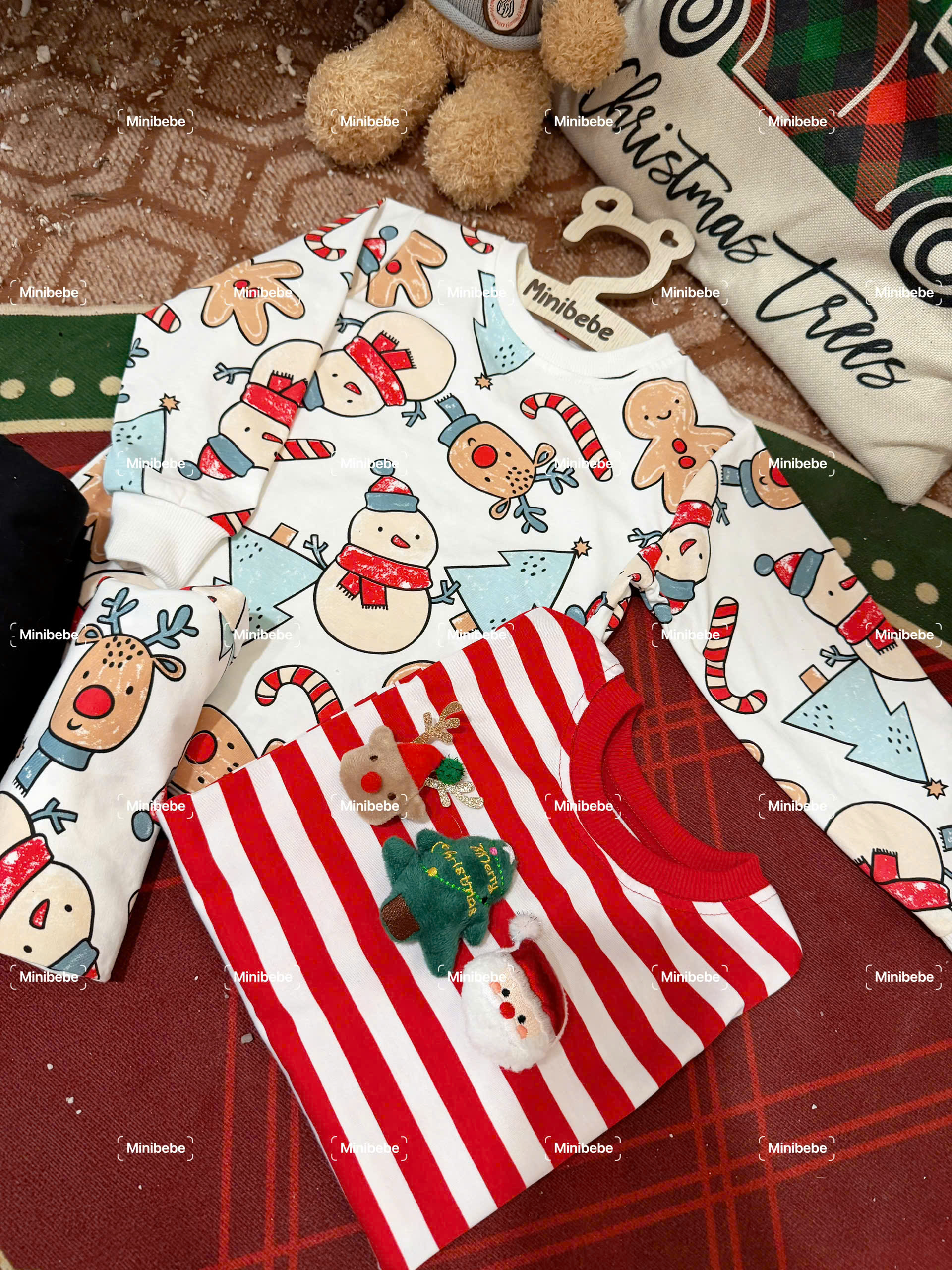 XẢ A171 - SET 2 BỘ NOEL KEM KẺ ĐỎ QUẦN ĐEN