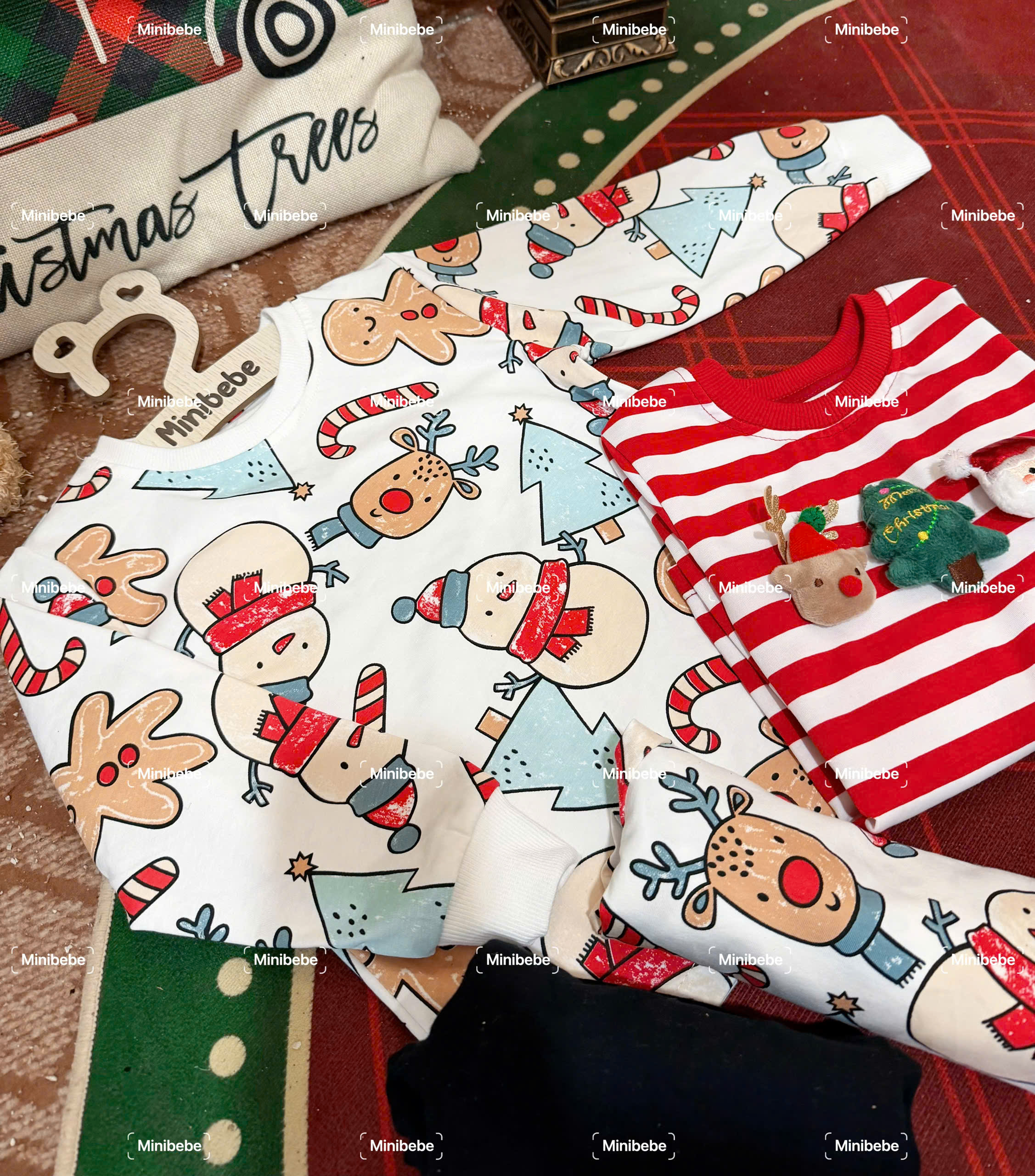 XẢ A171 - SET 2 BỘ NOEL KEM KẺ ĐỎ QUẦN ĐEN