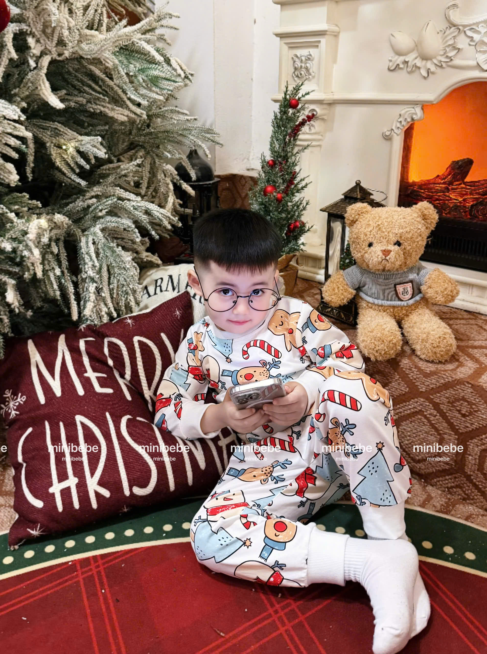 XẢ A171 - SET 2 BỘ NOEL KEM KẺ ĐỎ QUẦN ĐEN
