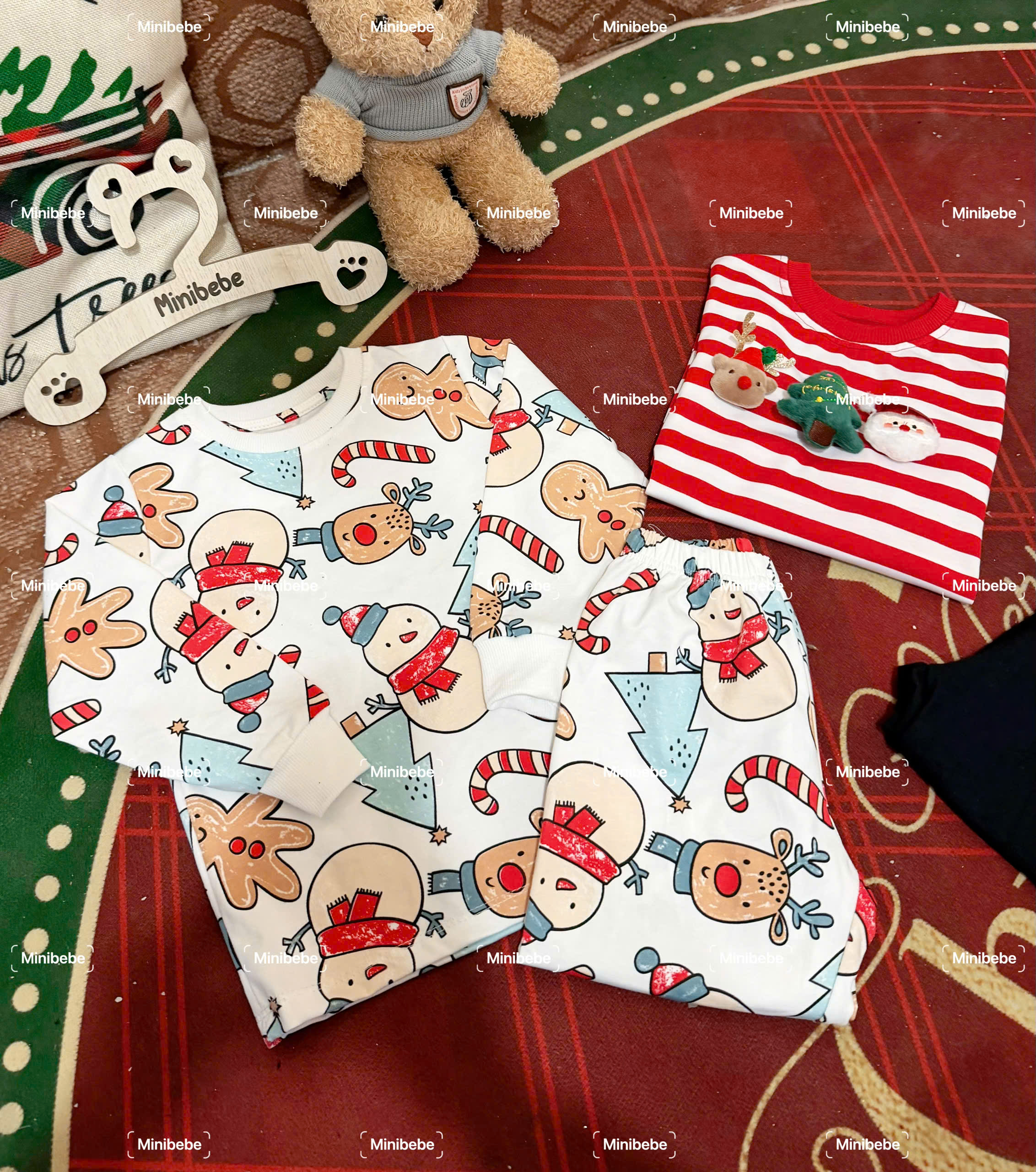 XẢ A171 - SET 2 BỘ NOEL KEM KẺ ĐỎ QUẦN ĐEN