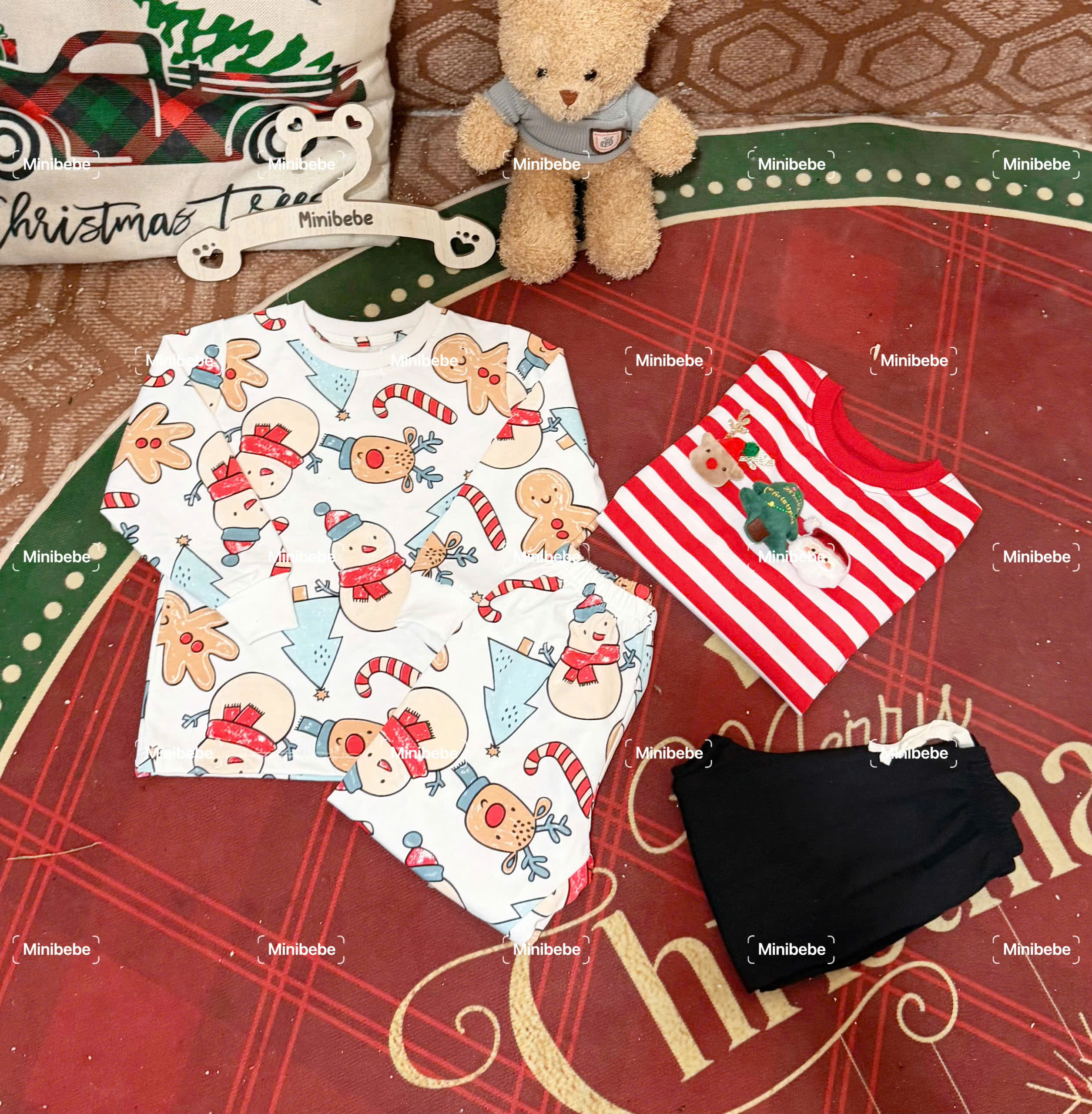 XẢ A171 - SET 2 BỘ NOEL KEM KẺ ĐỎ QUẦN ĐEN