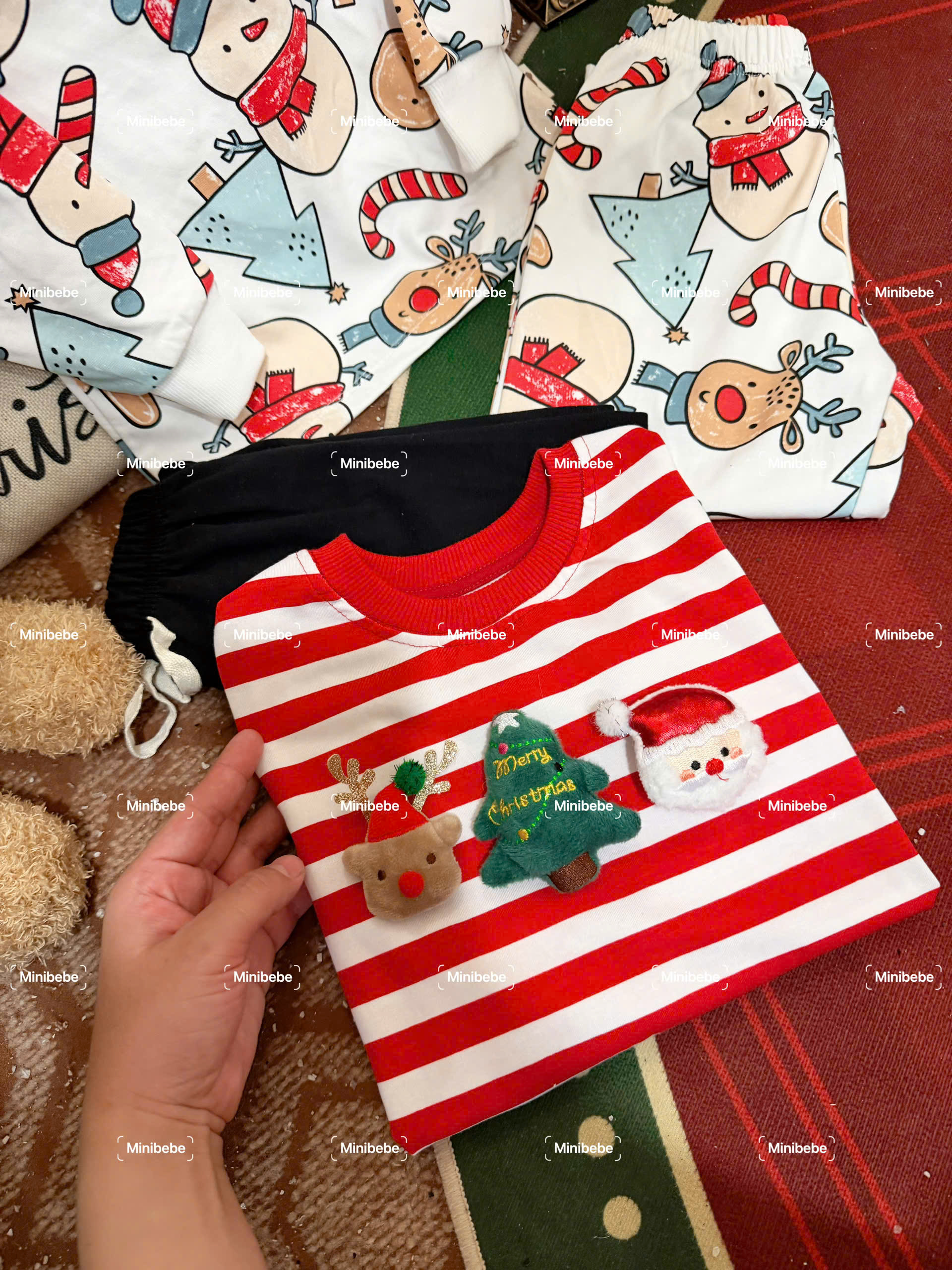 XẢ A171 - SET 2 BỘ NOEL KEM KẺ ĐỎ QUẦN ĐEN