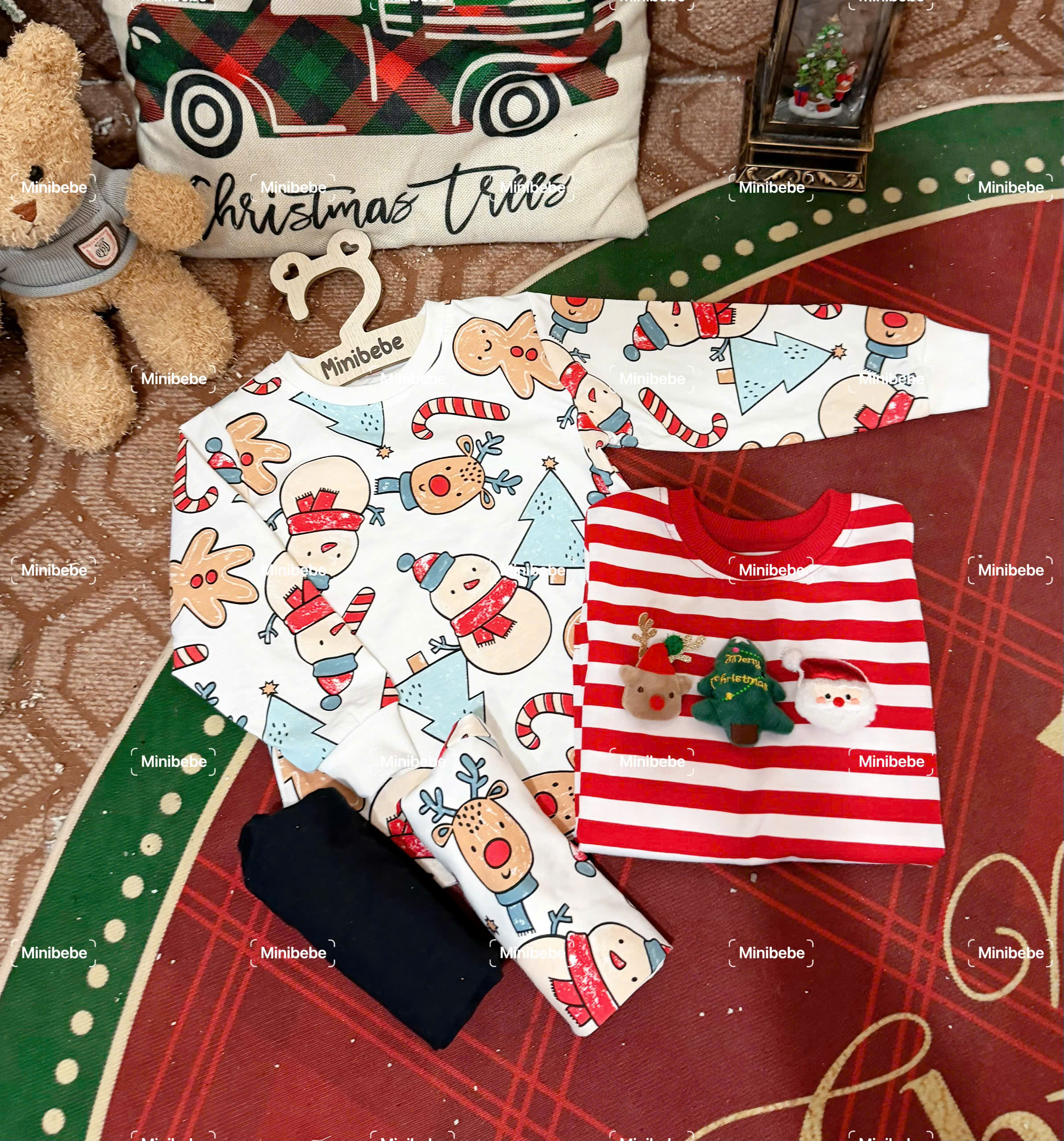 XẢ A171 - SET 2 BỘ NOEL KEM KẺ ĐỎ QUẦN ĐEN