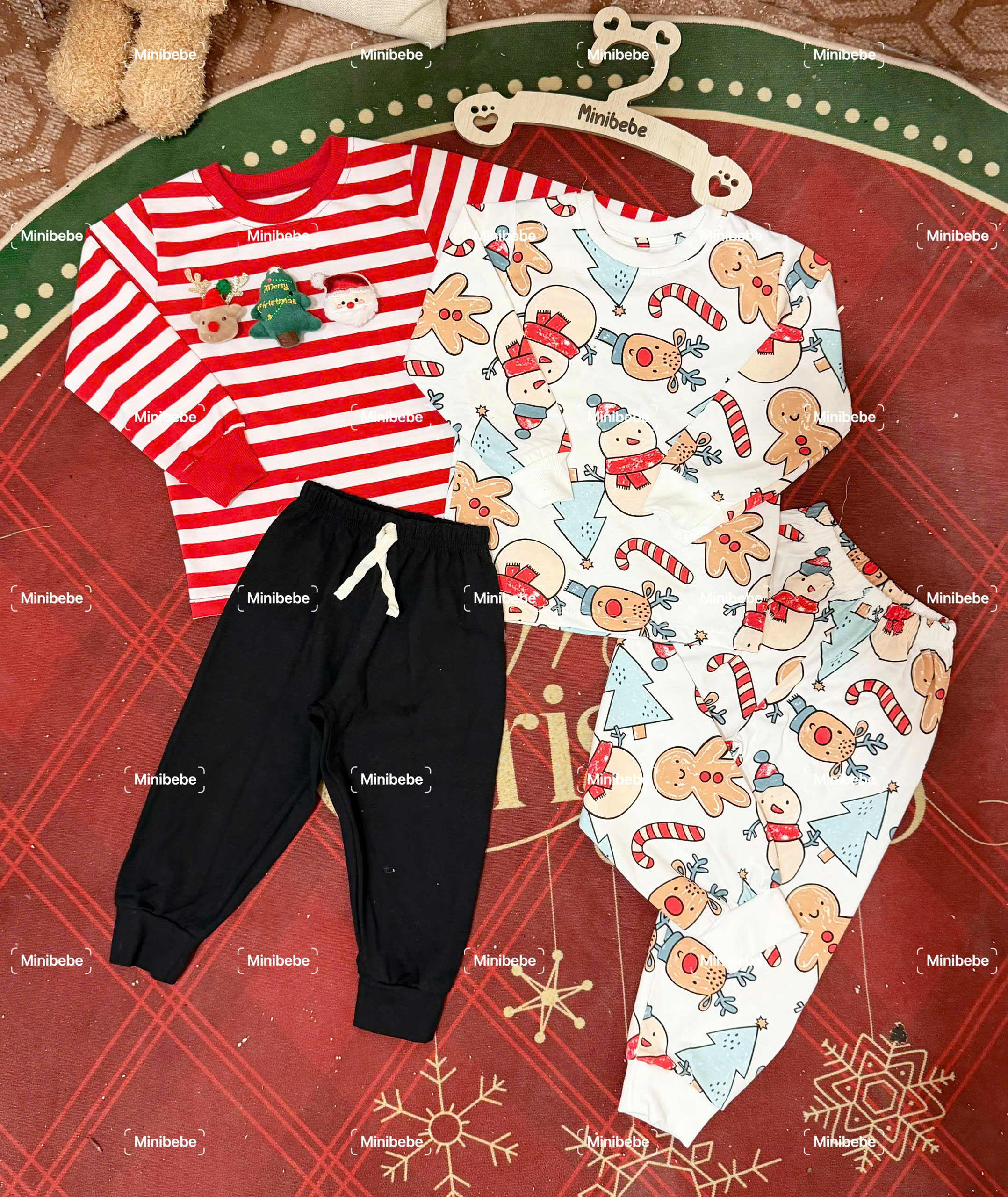 XẢ A171 - SET 2 BỘ NOEL KEM KẺ ĐỎ QUẦN ĐEN