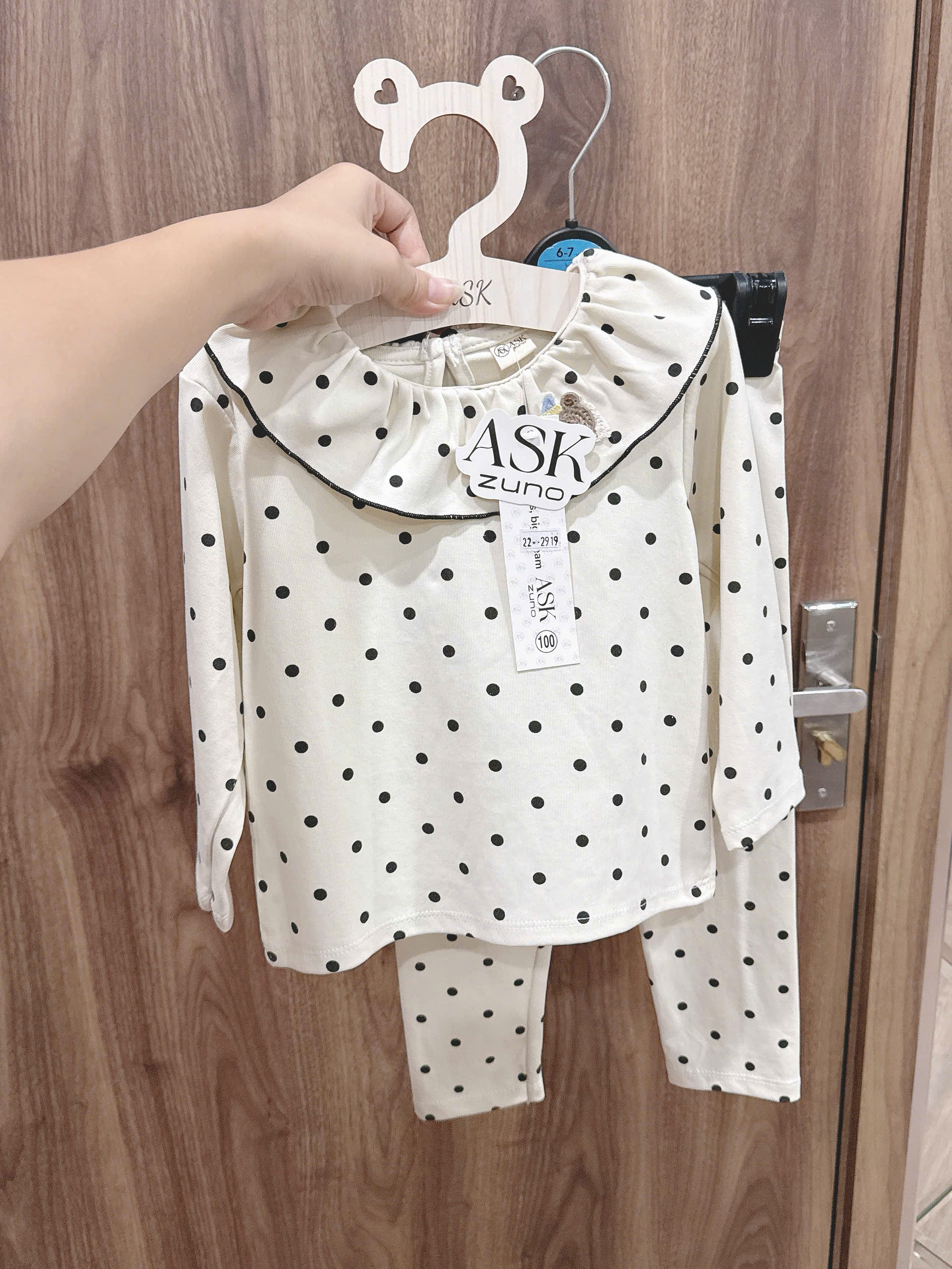 XẢ A418 - SET BỘ ZIP CỔ BÈO HỒNG NÂU NƠ BE CHẤM BI