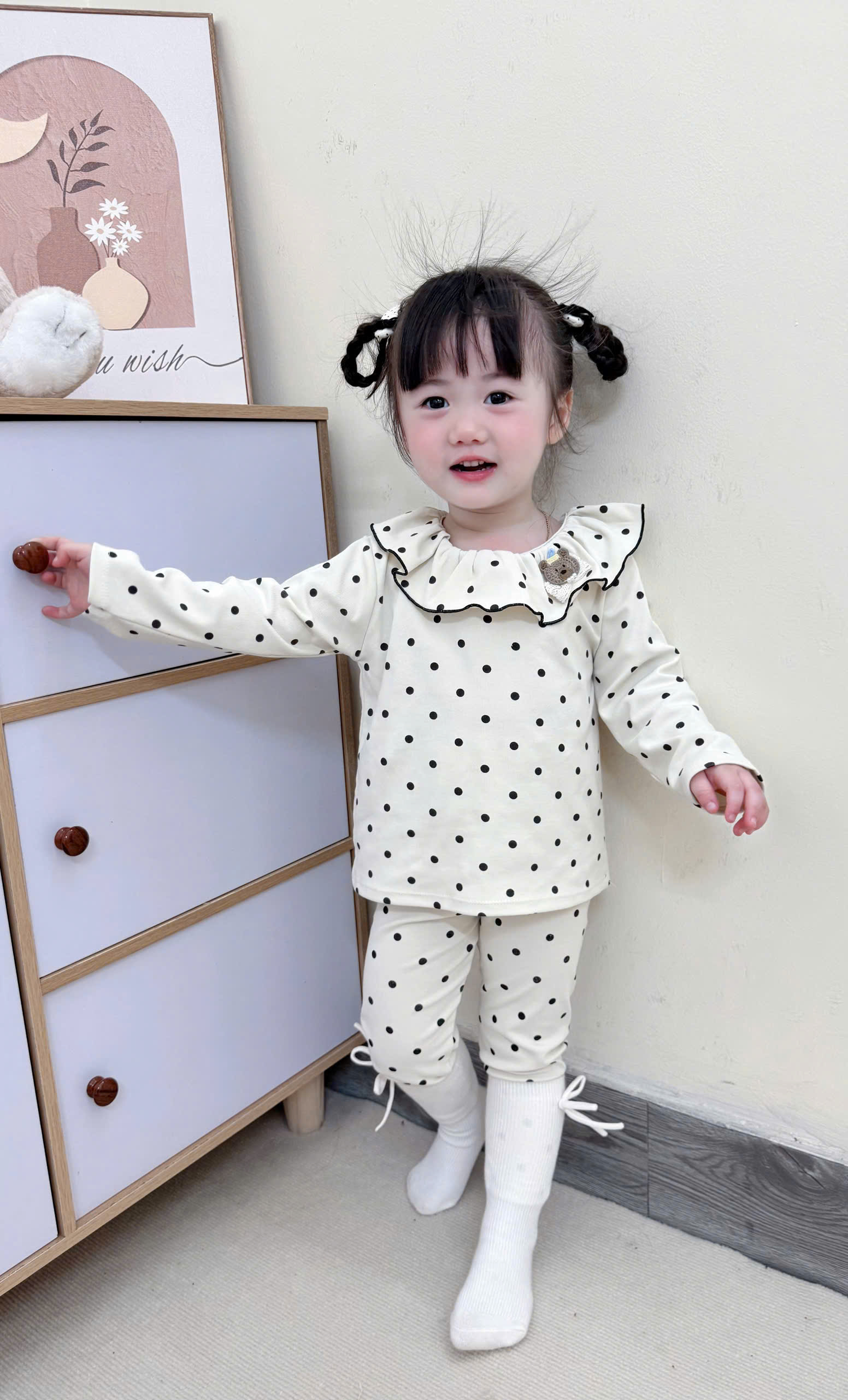 XẢ A418 - SET BỘ ZIP CỔ BÈO HỒNG NÂU NƠ BE CHẤM BI