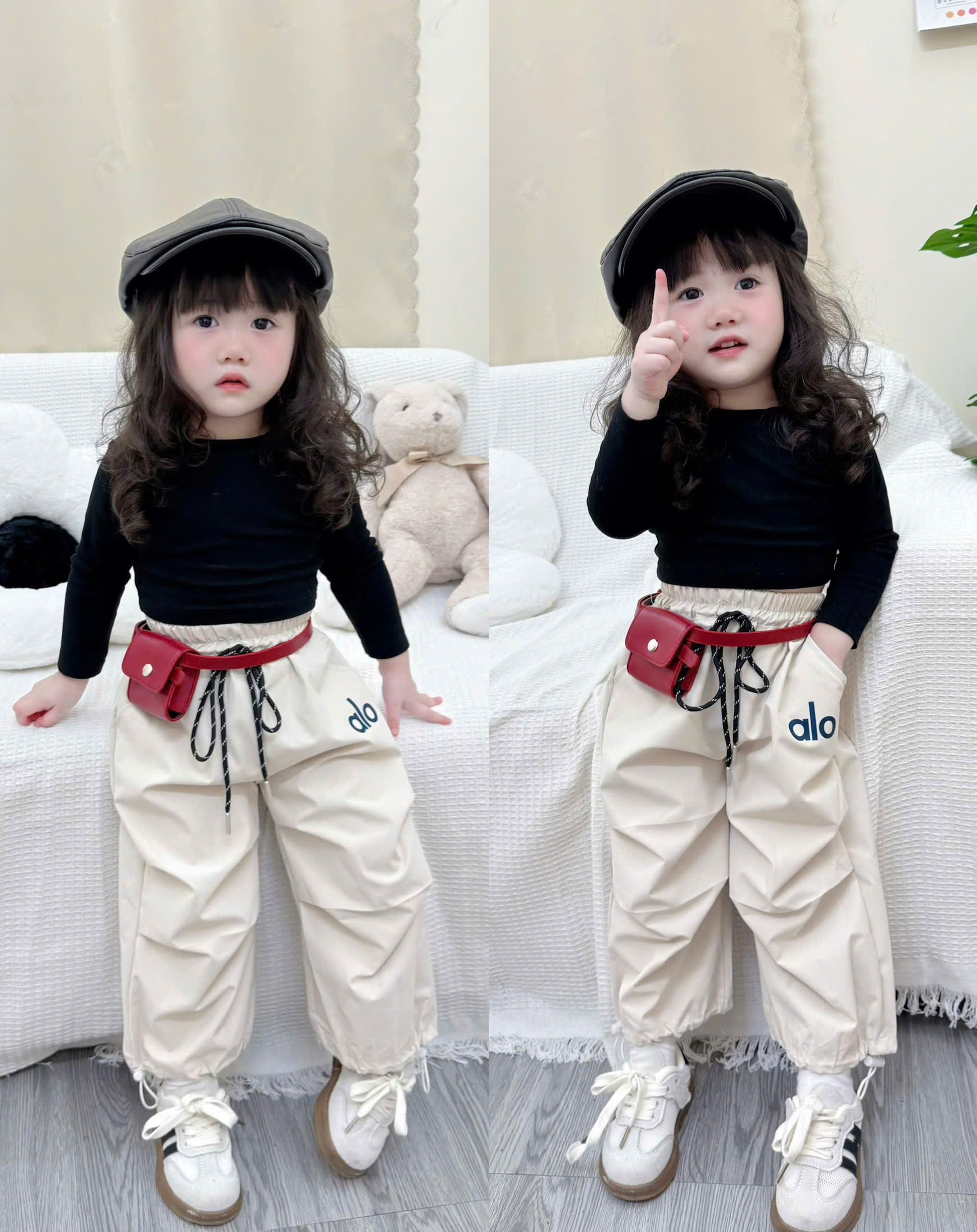 XẢ A896 - SET 3 QUẦN GIÓ ALO HỒNG KEM ĐEN