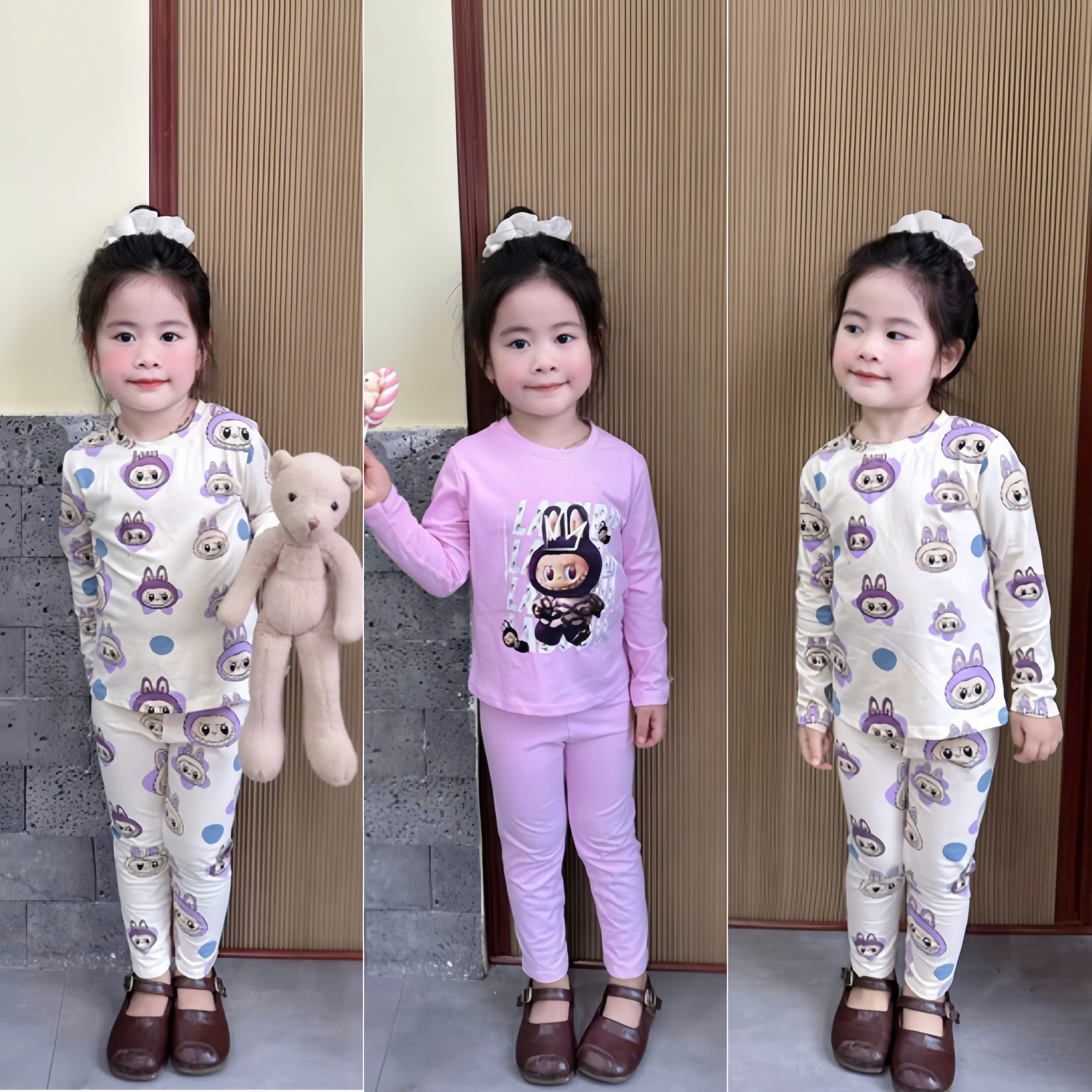 XẢ A979 - SET 2 BỘ LABUBU DÀI TAY TONE TÍM BE