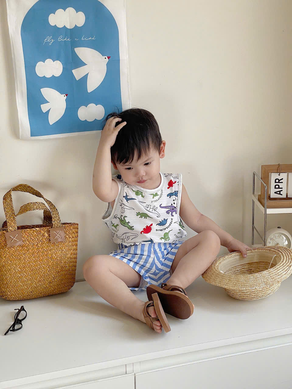 XẢ A990 - SET 3 ÁO BA LỖ KHỦNG LONG XƯỚC TONE TRẮNG