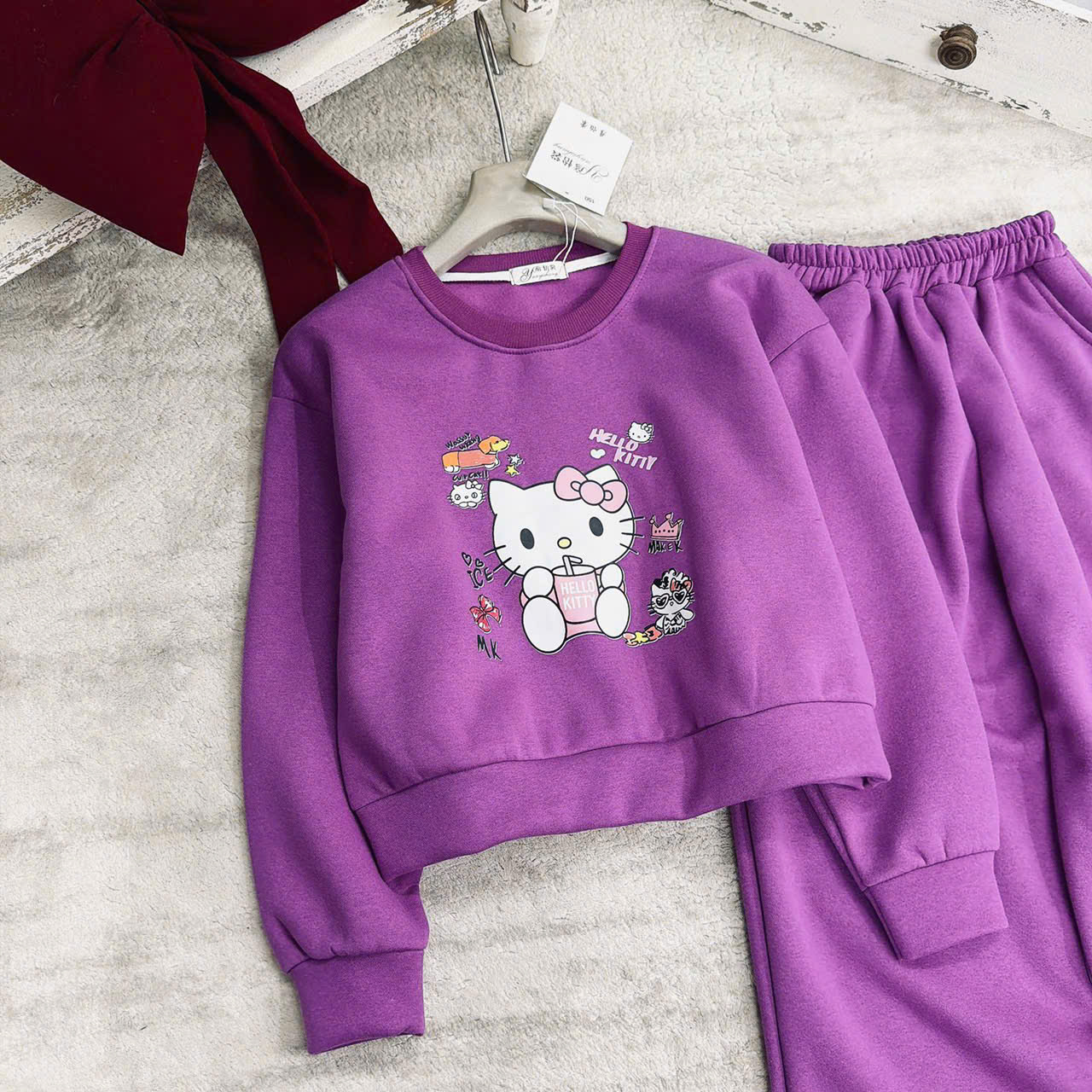 B149 - SET BỘ NỈ HELLO KITTY TÍM SIZE NHỠ