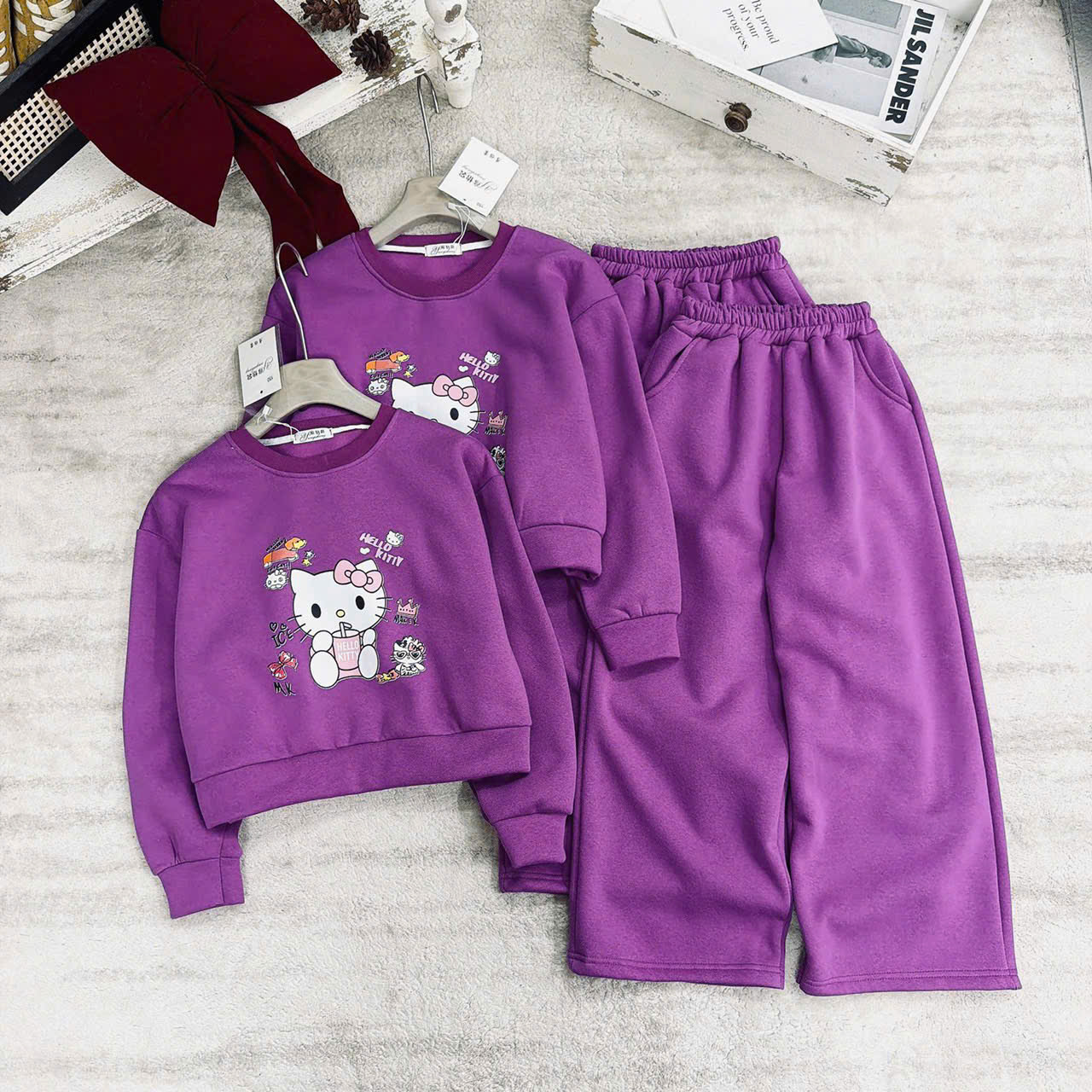 B149 - SET BỘ NỈ HELLO KITTY TÍM SIZE NHỠ