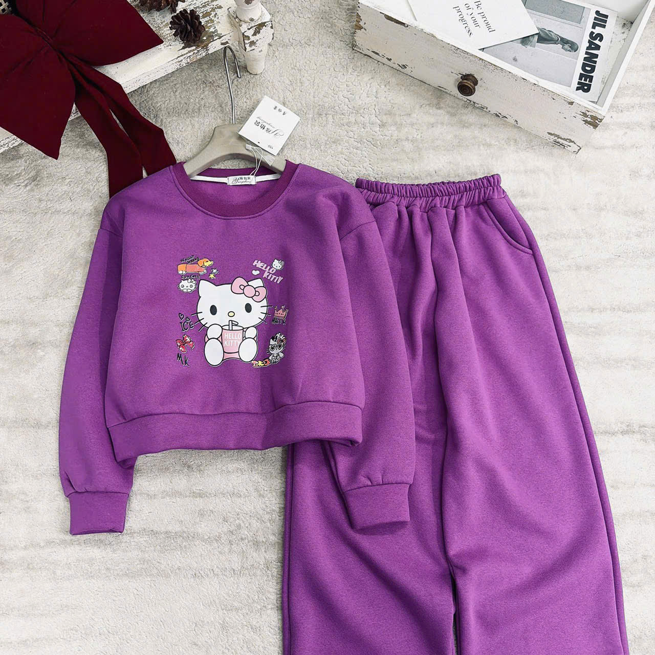 B149 - SET BỘ NỈ HELLO KITTY TÍM SIZE NHỠ