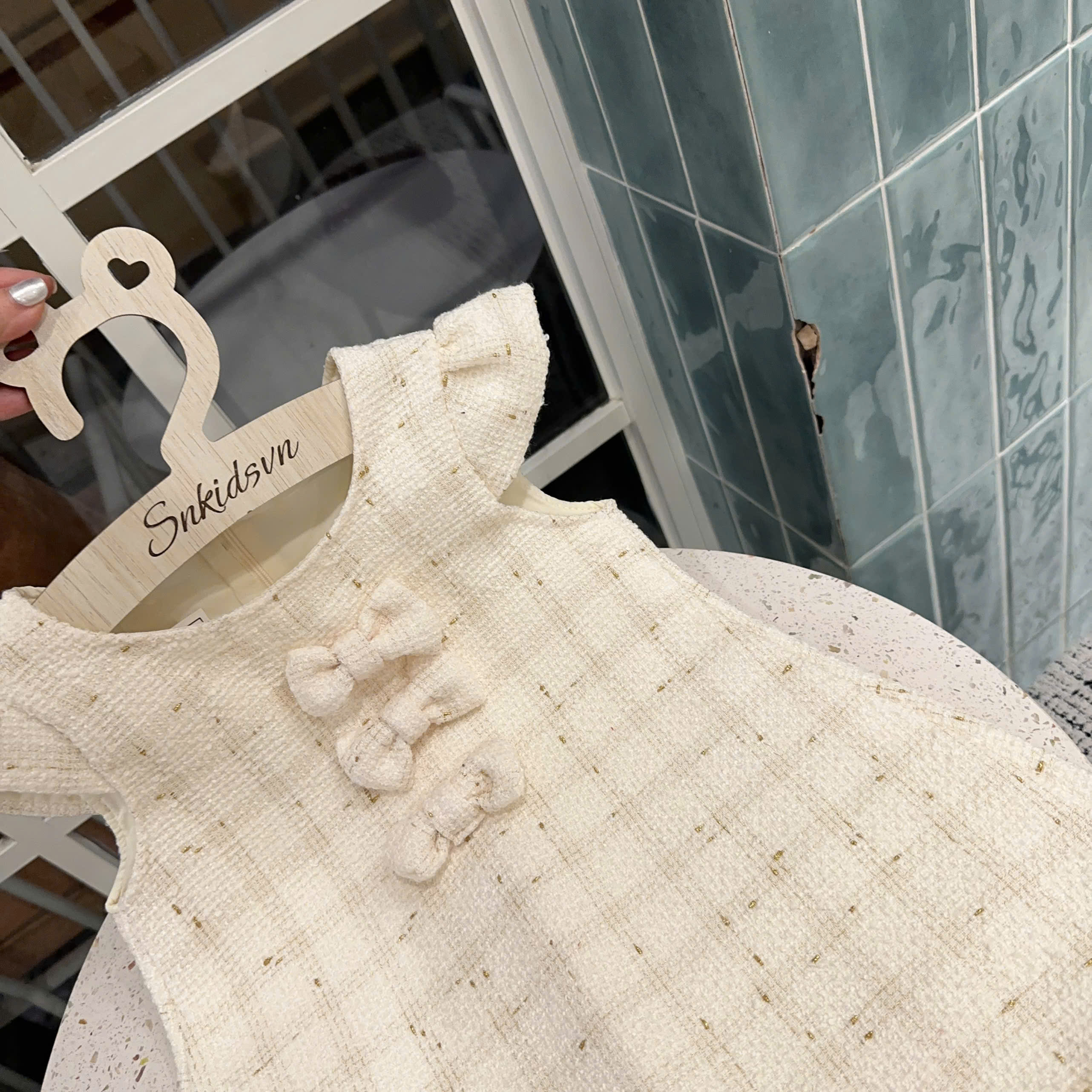 XẢ B164 - VÁY DẠ ÉP TWEED ĐÍNH 3 NƠ