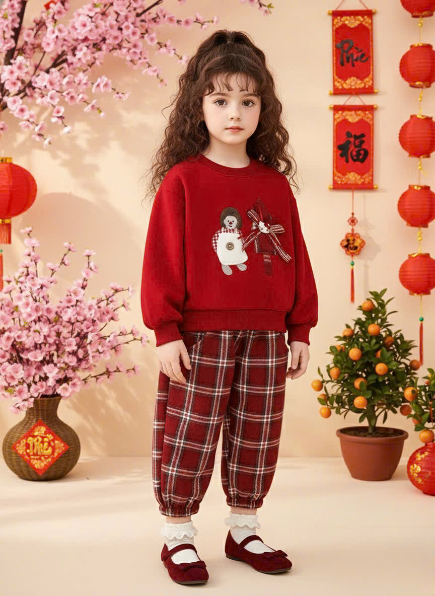 B190 - BỘ NỈ ĐỎ QUẦN CARO TẾT