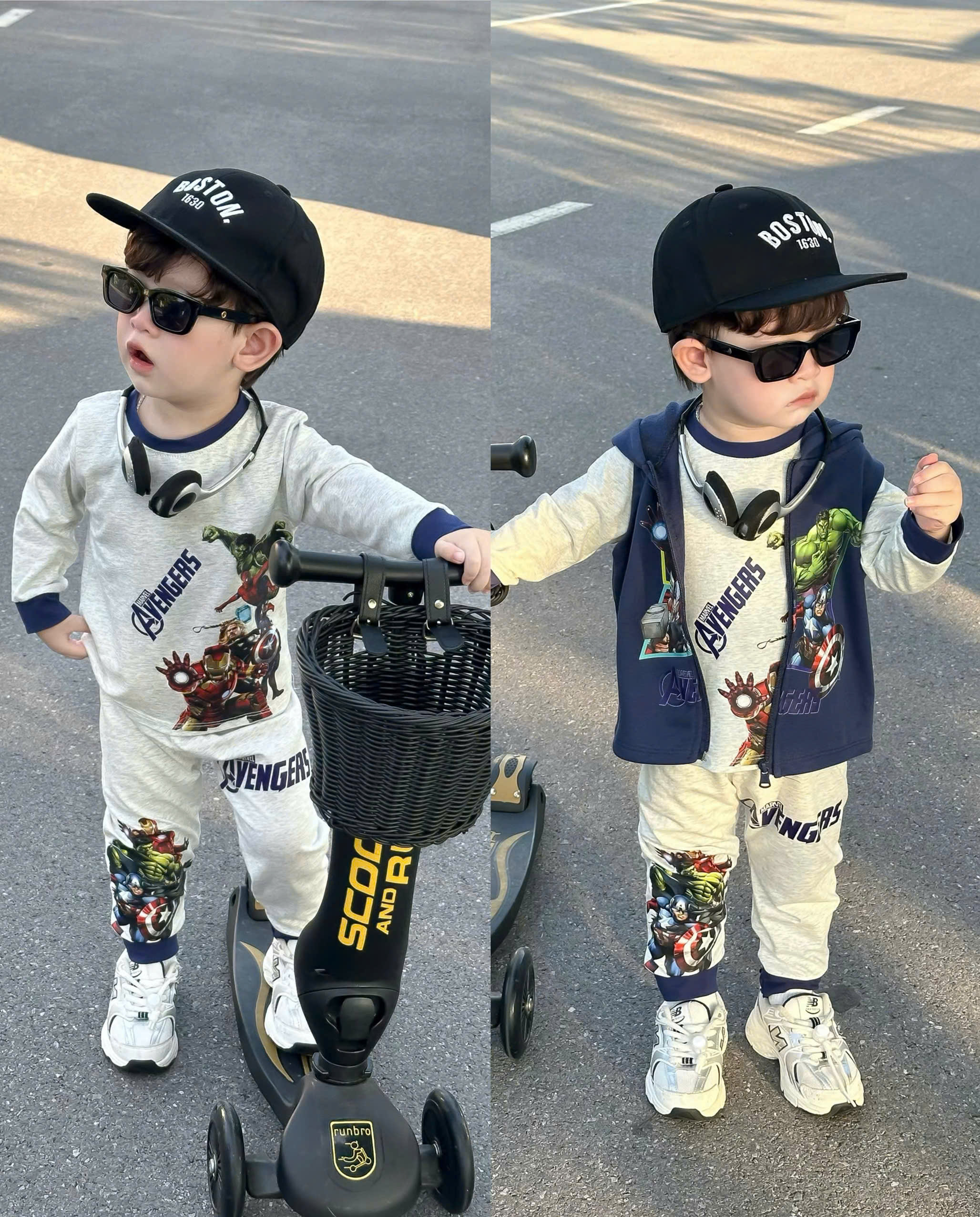 XẢ B474 - SET BỘ AVENGERS GHI THAN + ÁO CHOÀNG SÁT NÁCH LIỀN MŨ