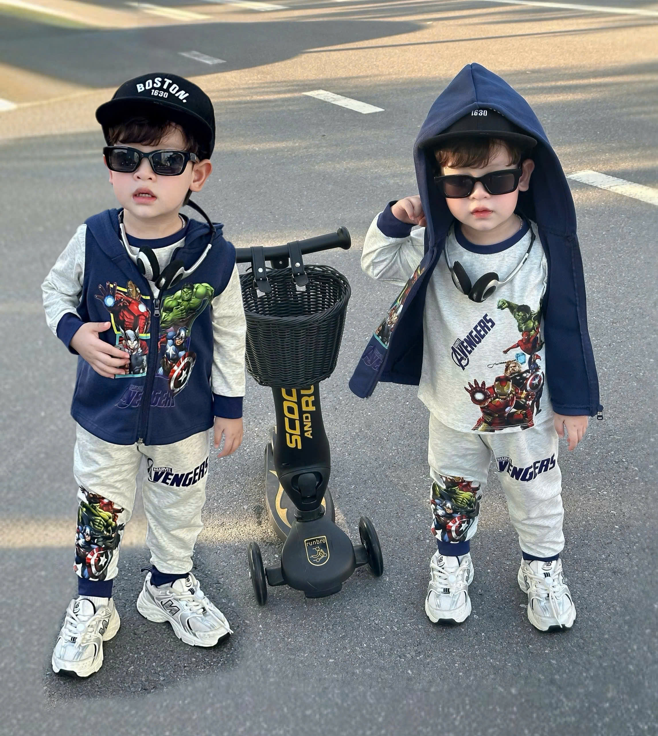XẢ B474 - SET BỘ AVENGERS GHI THAN + ÁO CHOÀNG SÁT NÁCH LIỀN MŨ