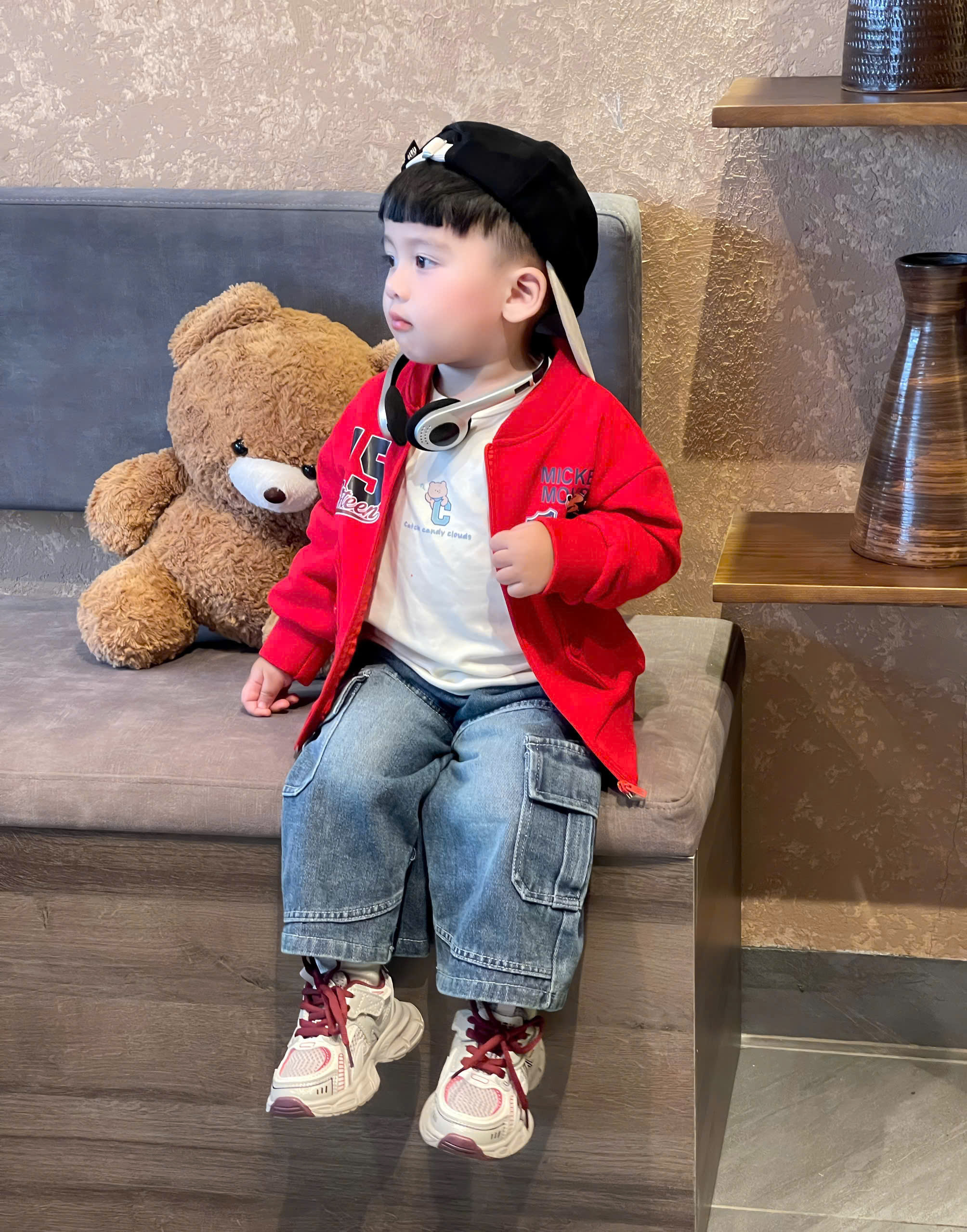XẢ B510 - SET ÁO NỈ KÉO KHÓA MICKY ĐỎ QUẦN JEAN
