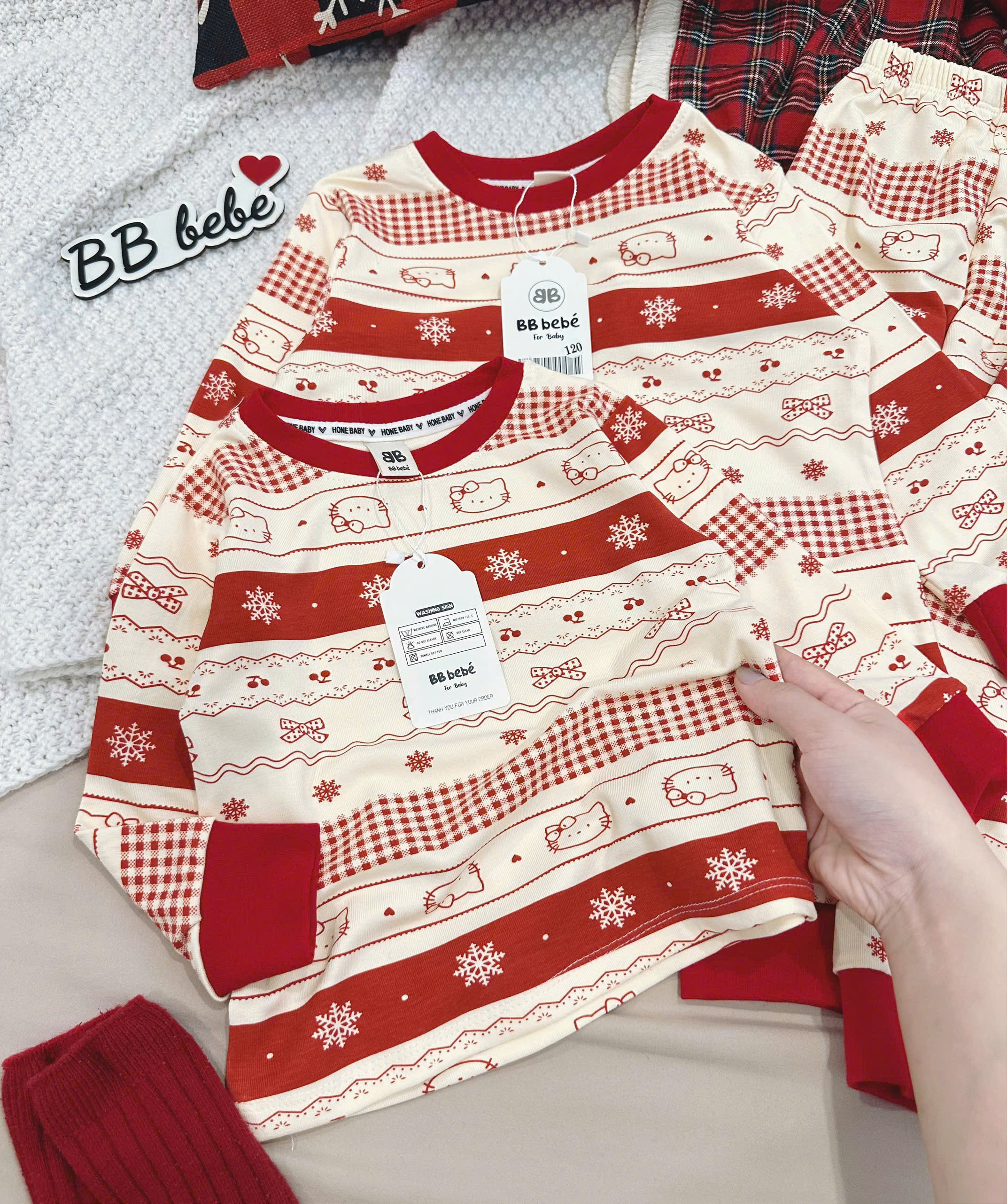 B520 - SET BỘ ZIP NOEL BÔNG TUYẾT KITTY PHỐI BE ĐỎ