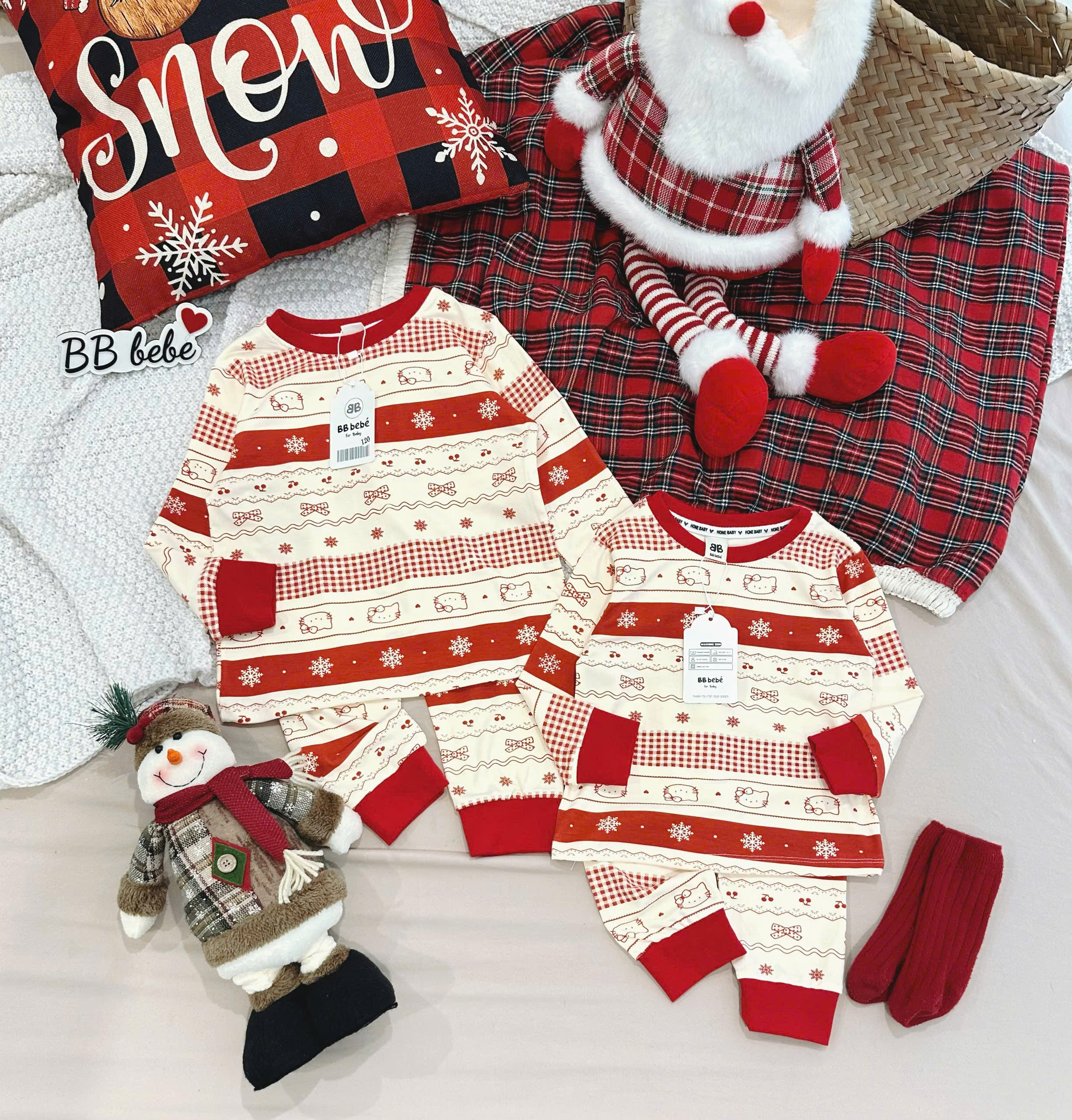 B520 - SET BỘ ZIP NOEL BÔNG TUYẾT KITTY PHỐI BE ĐỎ
