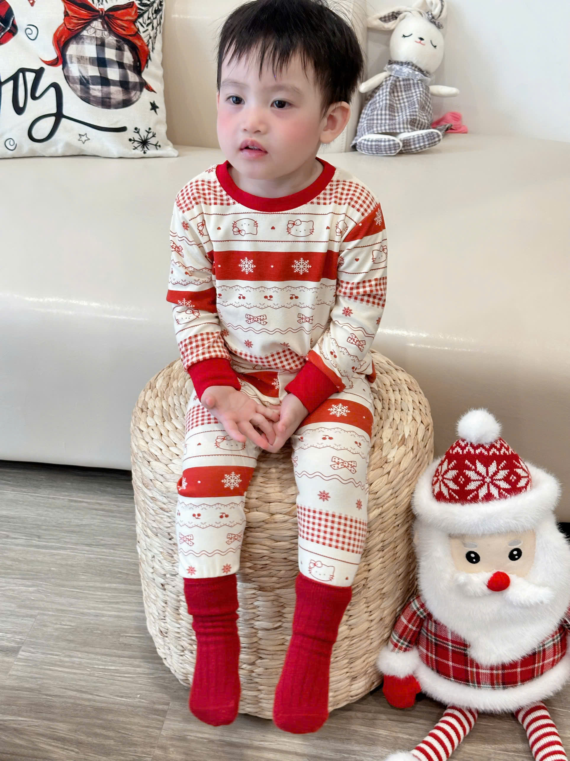 B520 - SET BỘ ZIP NOEL BÔNG TUYẾT KITTY PHỐI BE ĐỎ
