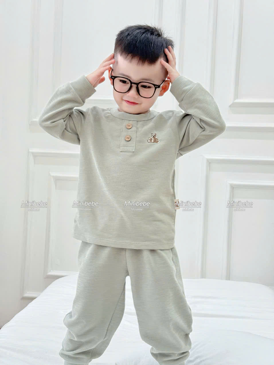 B820 - SET 3 BỘ GẤU GHI XANH NAVY MINT