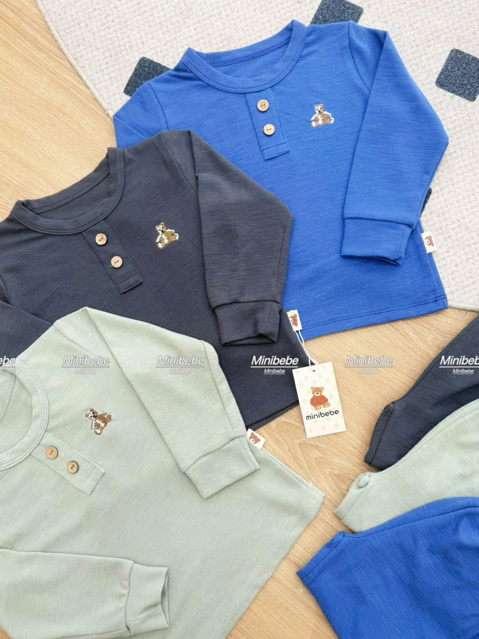 B820 - SET 3 BỘ GẤU GHI XANH NAVY MINT