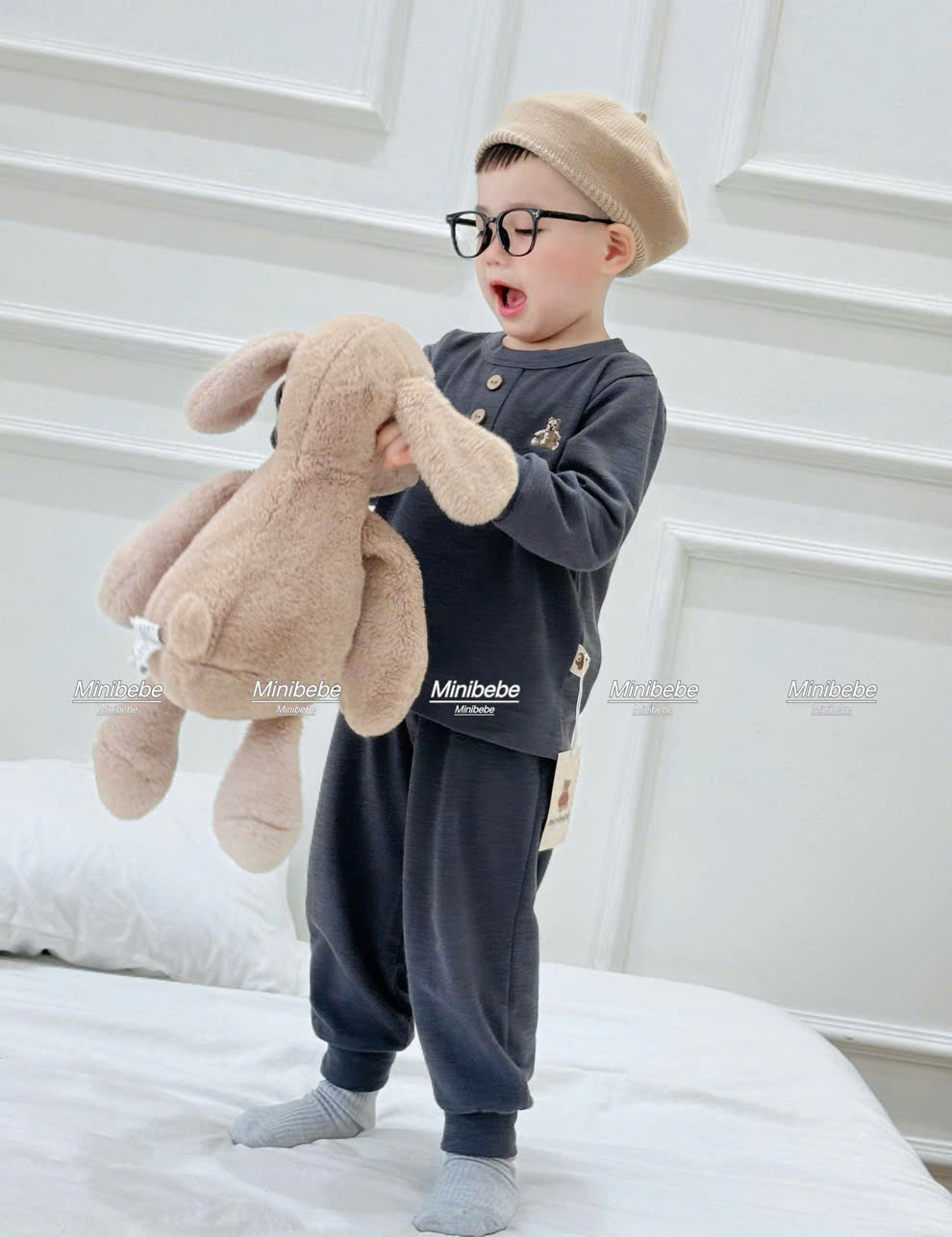 B820 - SET 3 BỘ GẤU GHI XANH NAVY MINT