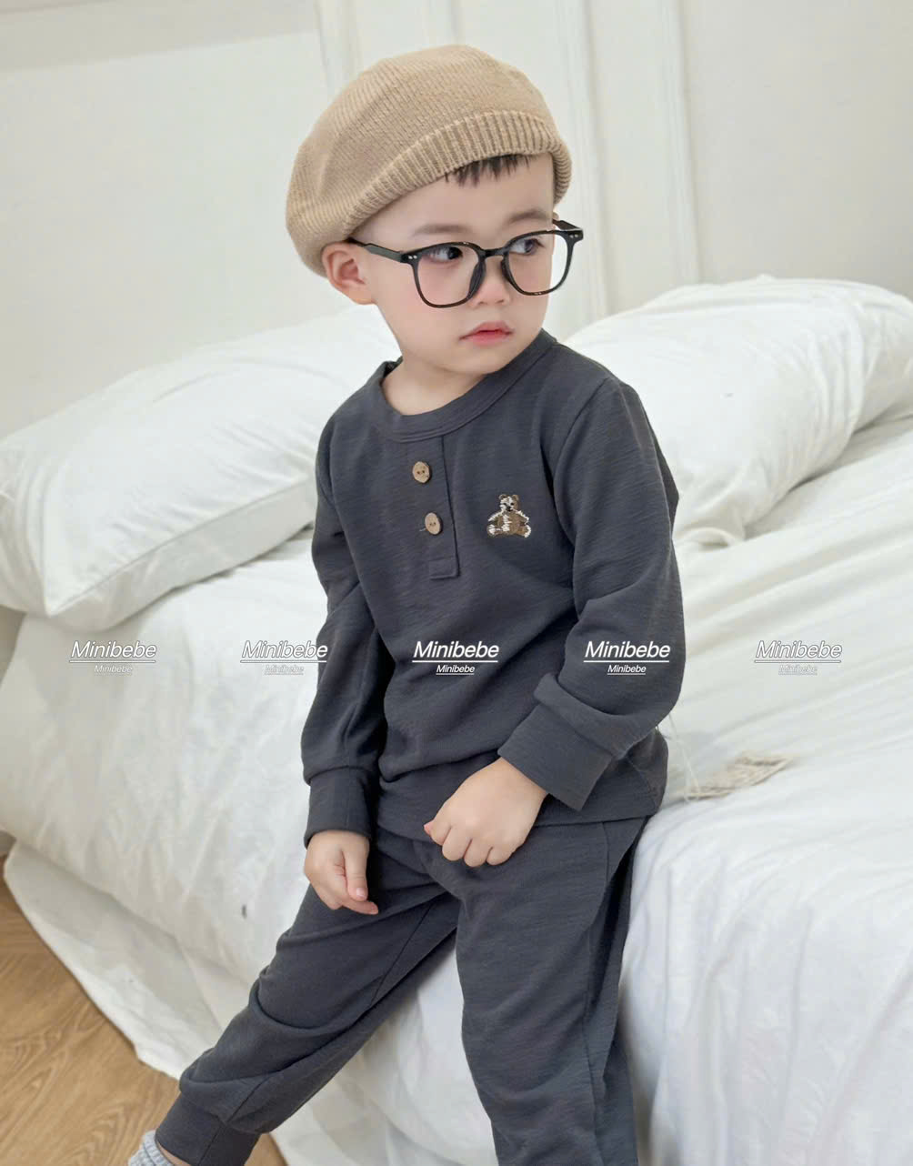 B820 - SET 3 BỘ GẤU GHI XANH NAVY MINT