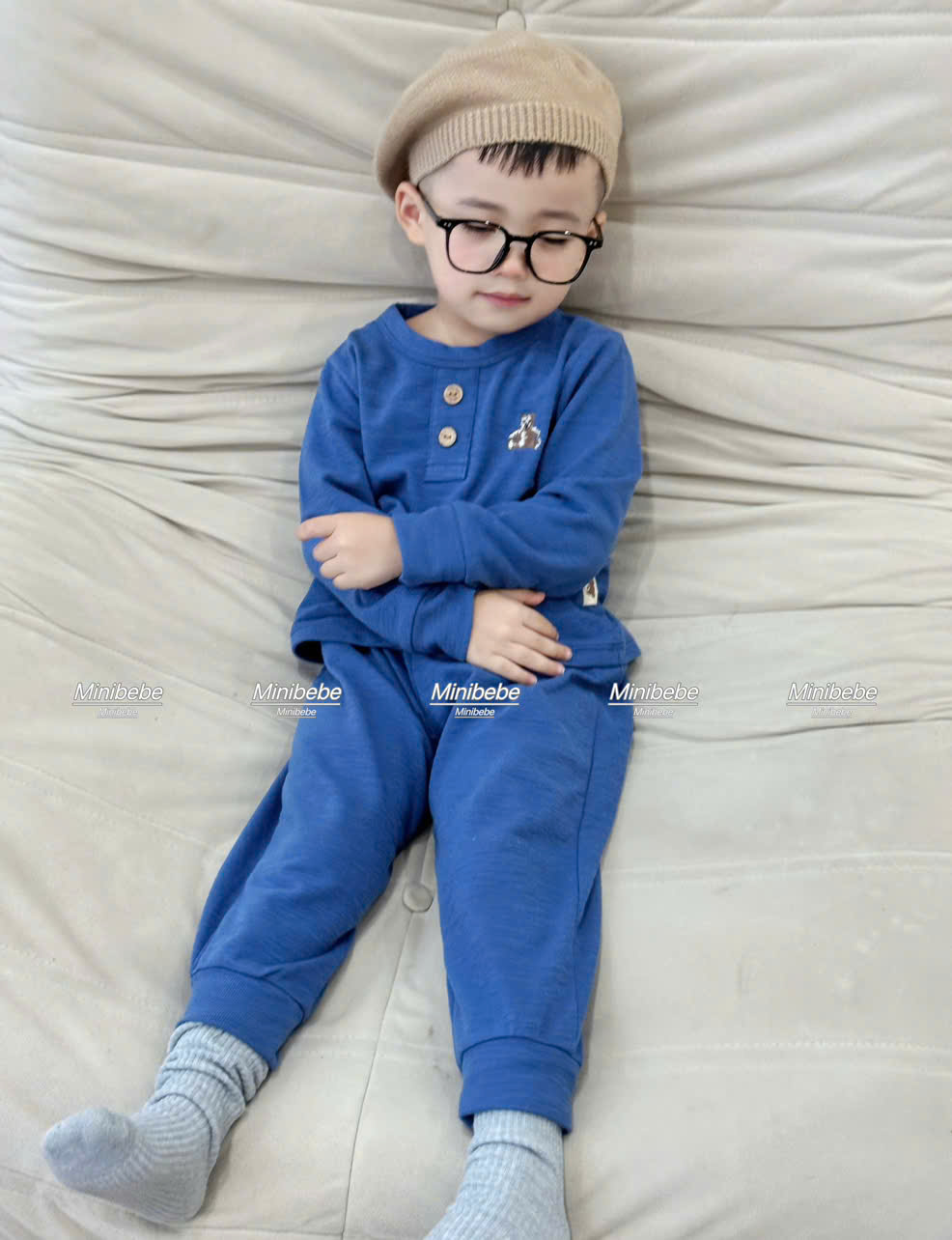 B820 - SET 3 BỘ GẤU GHI XANH NAVY MINT