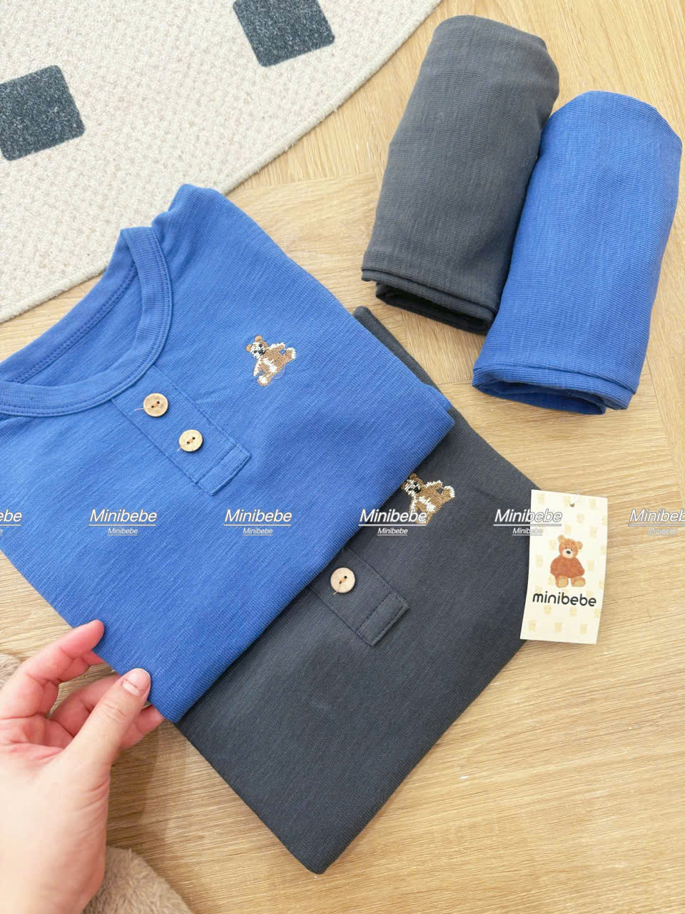 B820 - SET 3 BỘ GẤU GHI XANH NAVY MINT
