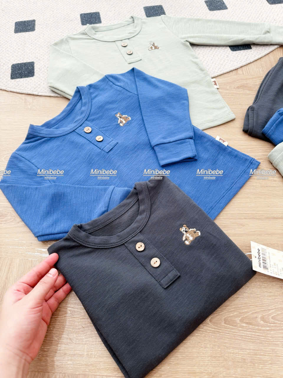 B820 - SET 3 BỘ GẤU GHI XANH NAVY MINT