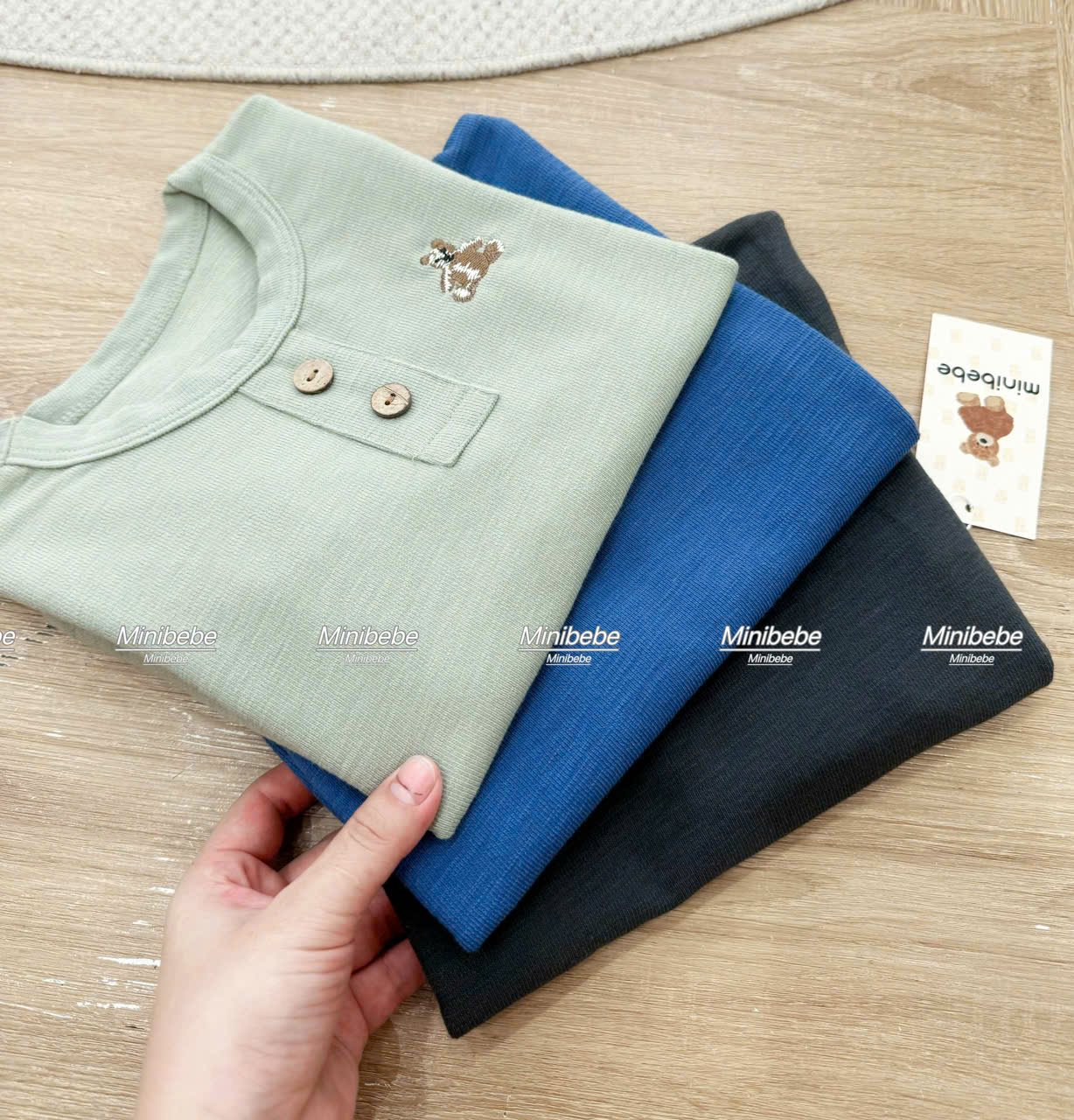 B820 - SET 3 BỘ GẤU GHI XANH NAVY MINT