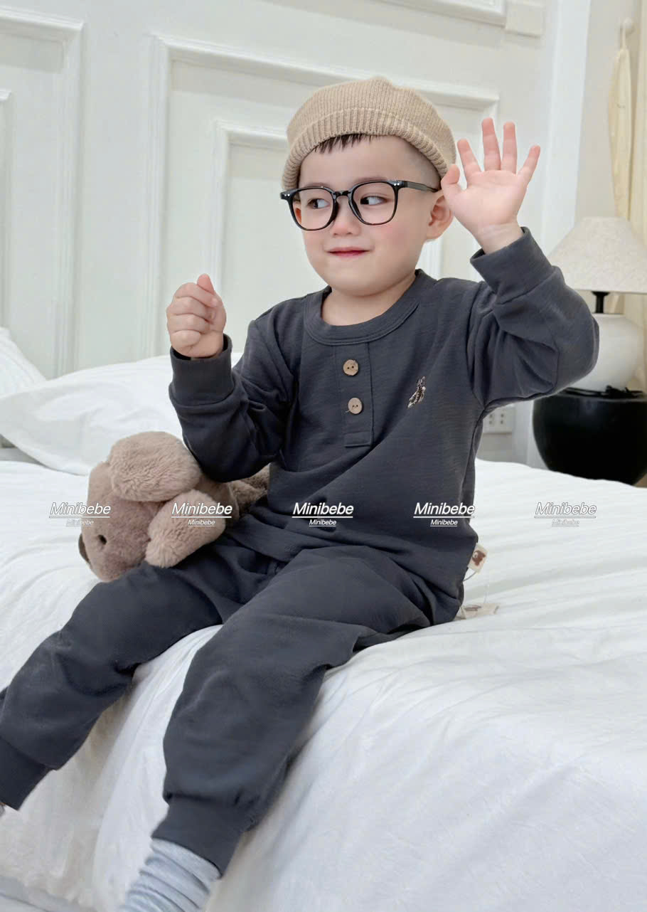 B820 - SET 3 BỘ GẤU GHI XANH NAVY MINT
