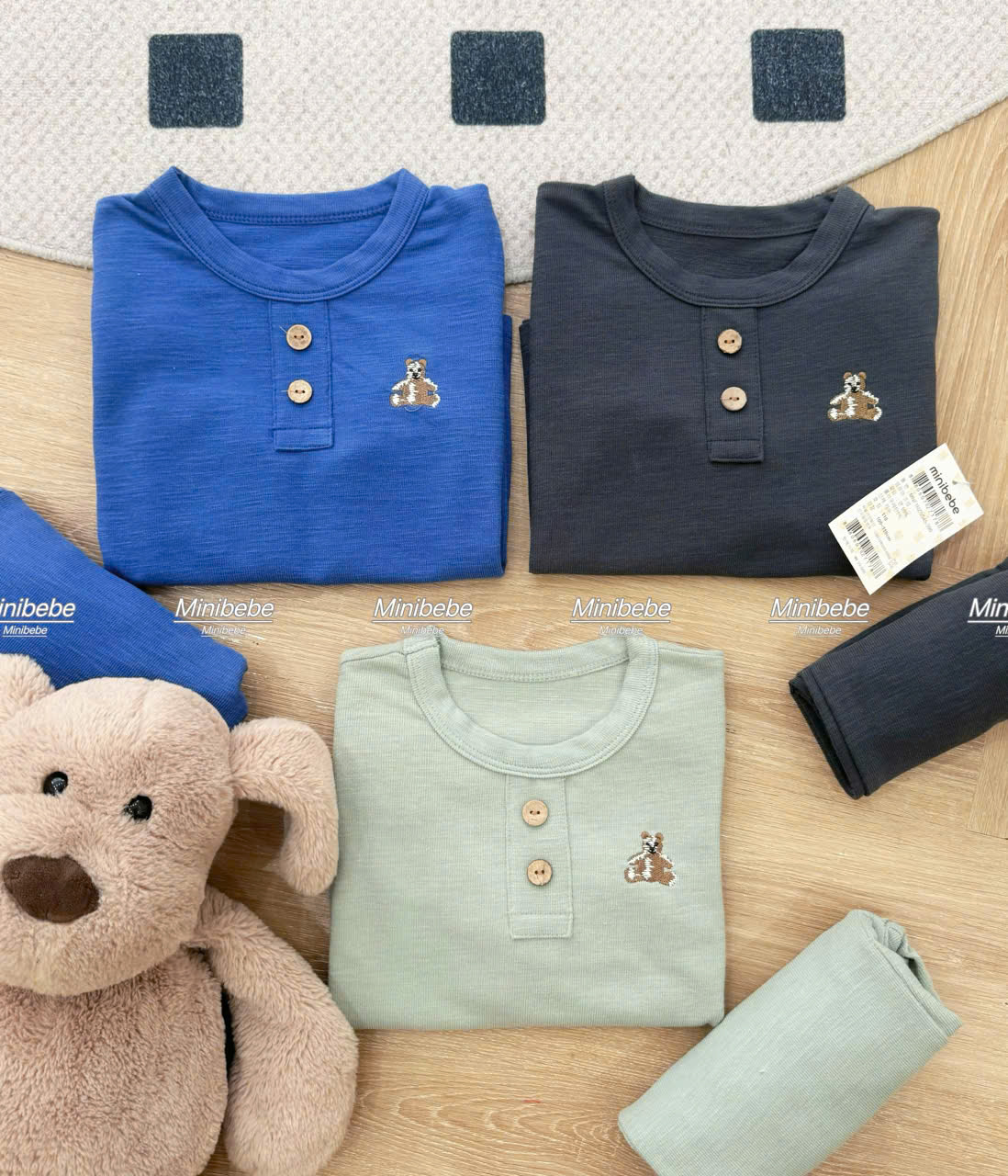 B820 - SET 3 BỘ GẤU GHI XANH NAVY MINT