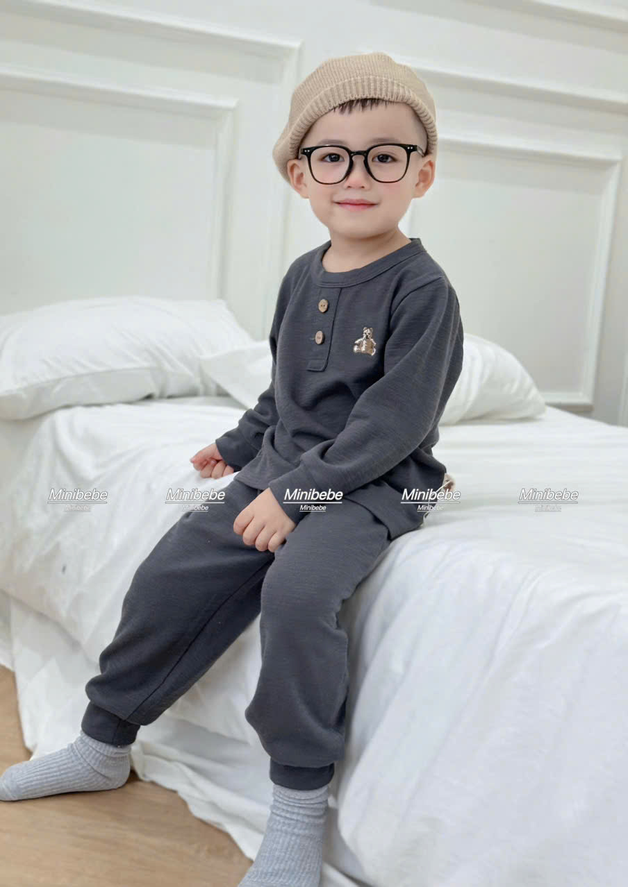 B820 - SET 3 BỘ GẤU GHI XANH NAVY MINT