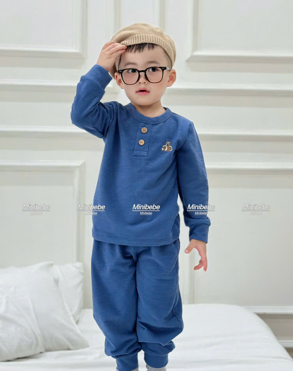 B820 - SET 3 BỘ GẤU GHI XANH NAVY MINT
