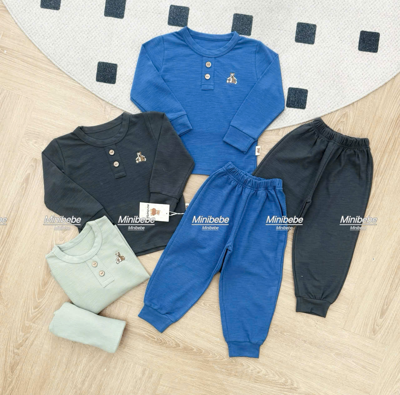 B820 - SET 3 BỘ GẤU GHI XANH NAVY MINT