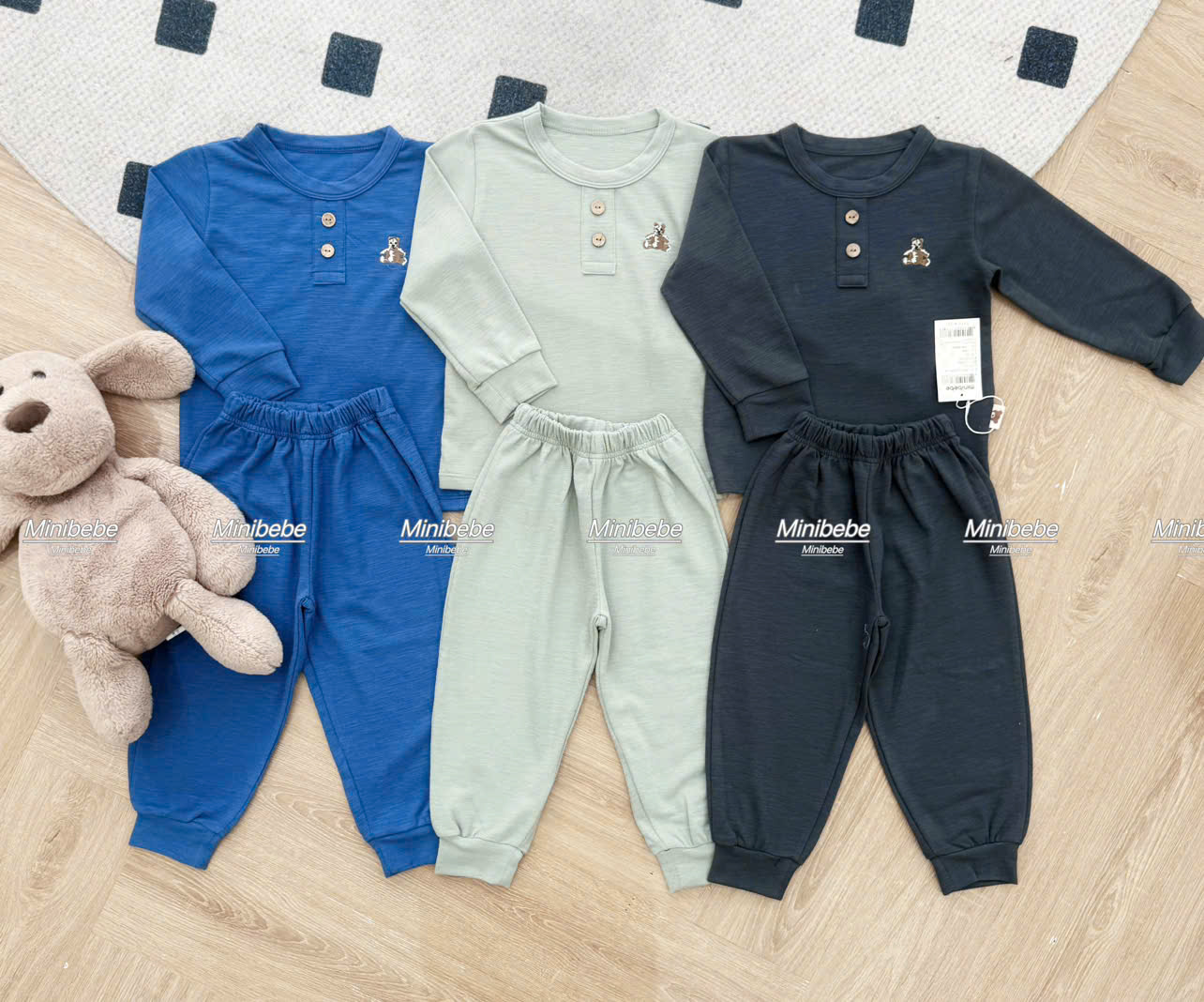 B820 - SET 3 BỘ GẤU GHI XANH NAVY MINT