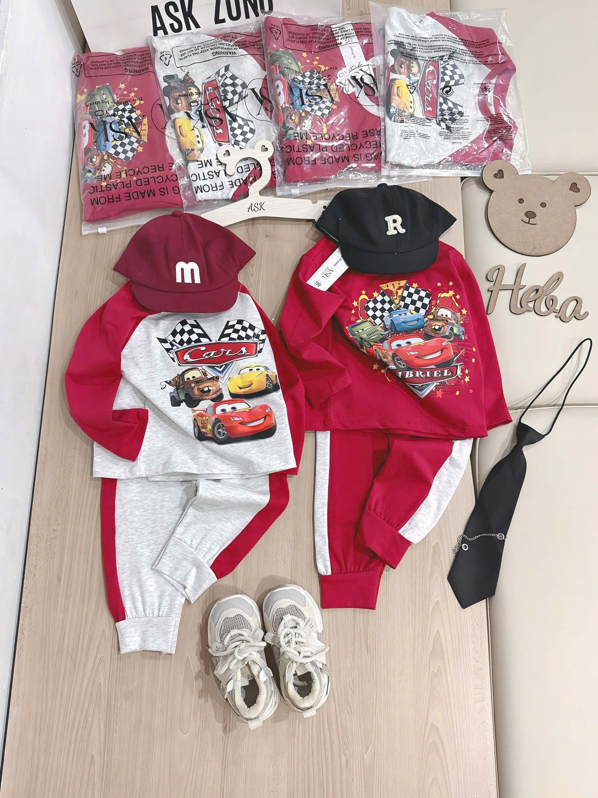 XẢ B888 - SET 2 BỘ Ô TÔ DÀI TAY TONE ĐỎ GHI