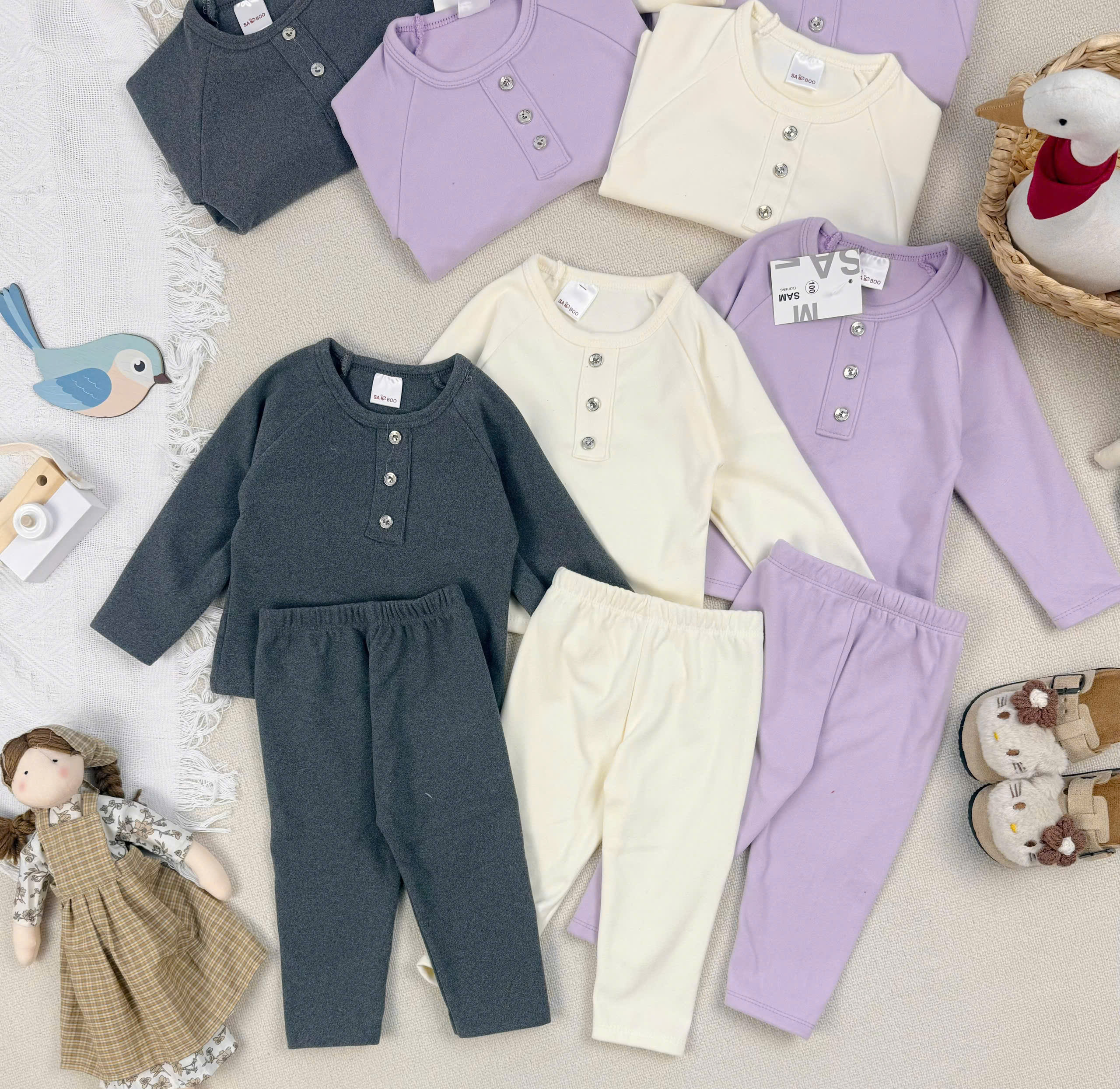 B894 - SET 3 BỘ ZIP LÔNG TÍM KEM GHI TỐI